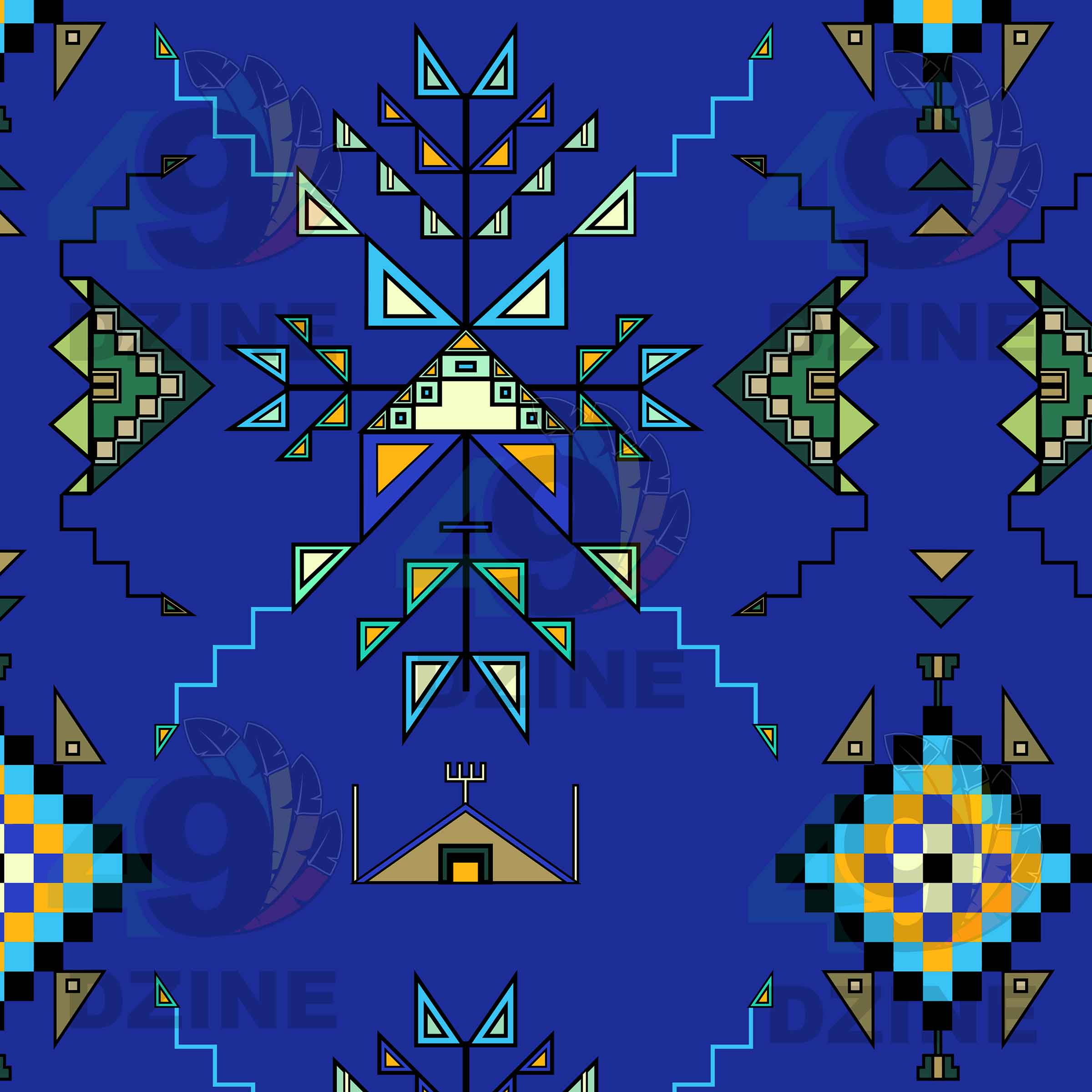 Bear Shield Dark Blue Cotton Poplin