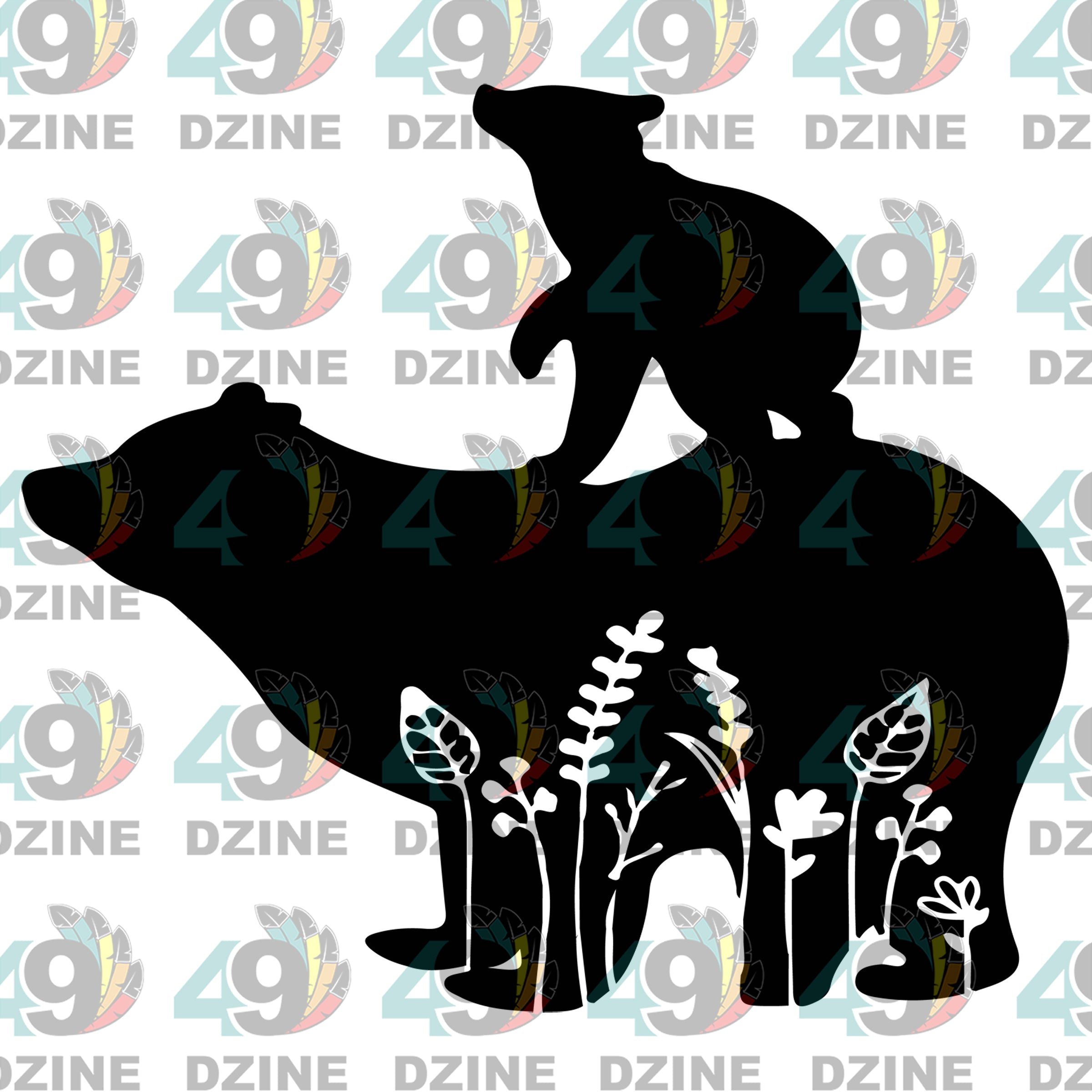 Bear on Bear Black Silhouette UV Sticker