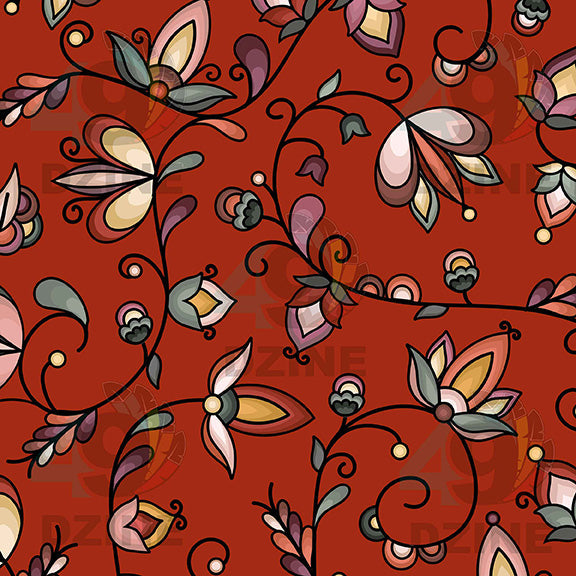 Burnt Sky Petals Red Satin Fabric