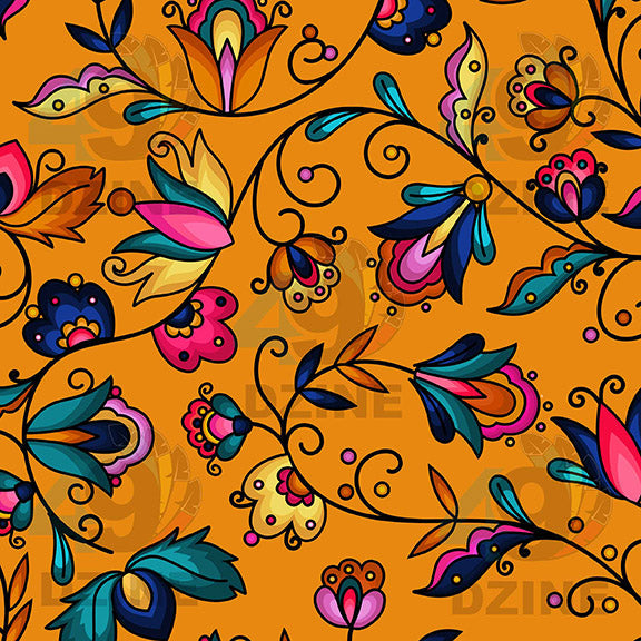 Copper Prairie Petals Orange Satin Fabric