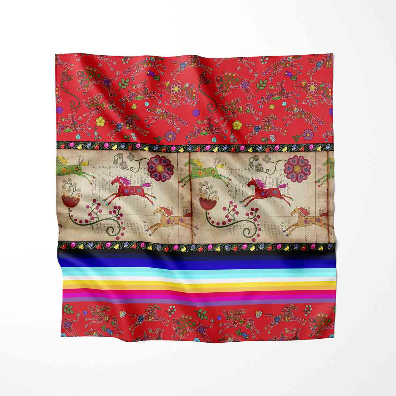 Floral Ledger Horse Red 56 inch Cotton Poplin