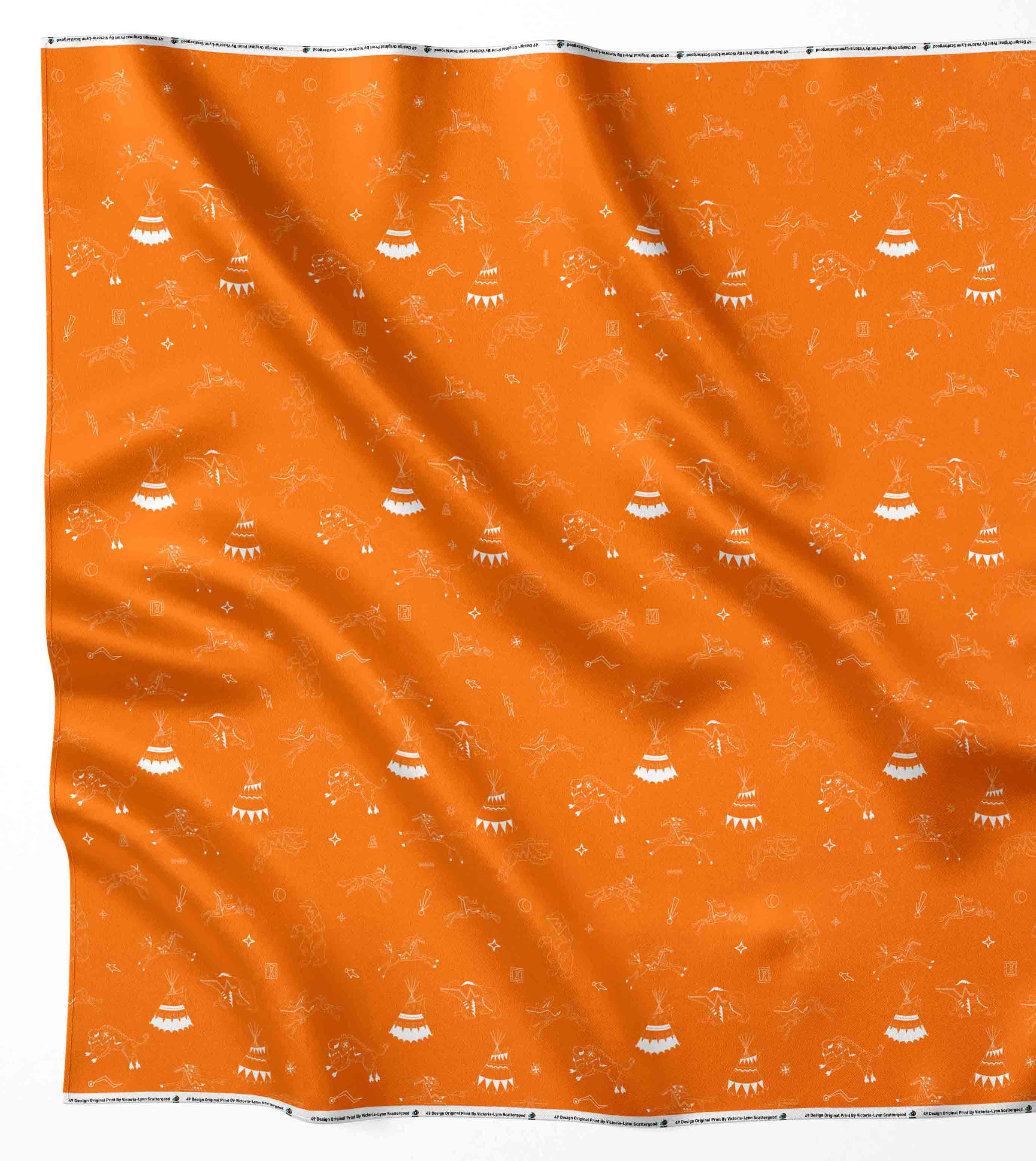 Ledger Dabbles Orange Satin Fabric