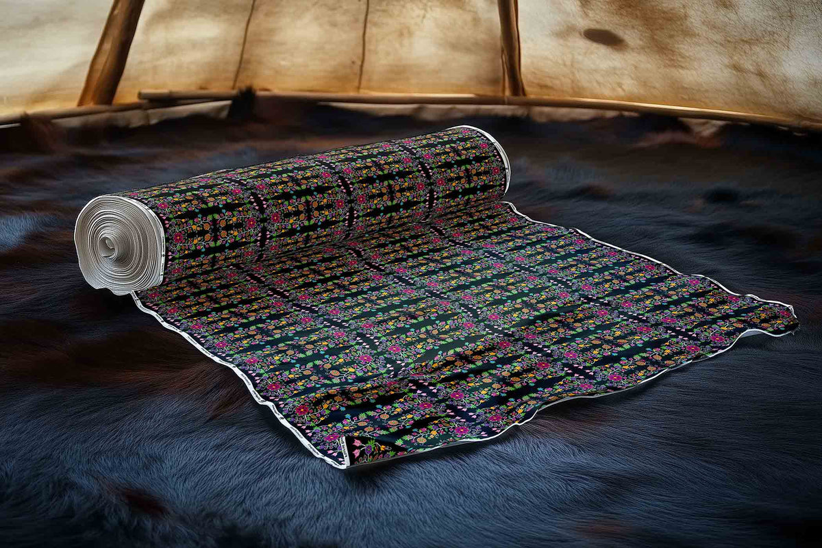 Floral Beadwork Black Cotton Poplin