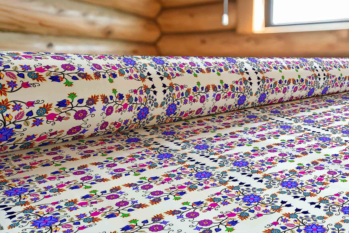 Floral Beadwork Seven Clans White Cotton Poplin