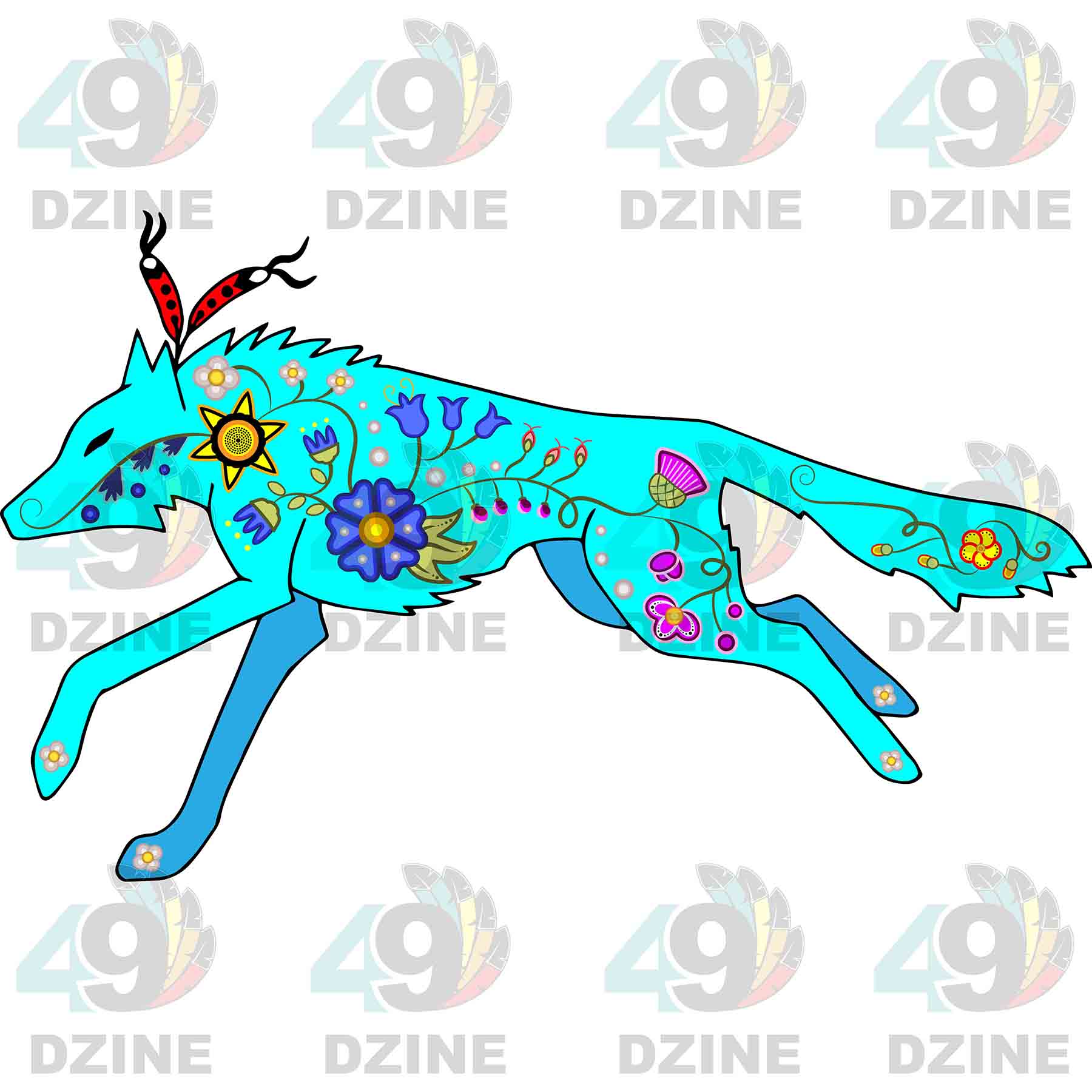 Floral Wolf Turquoise Sticker