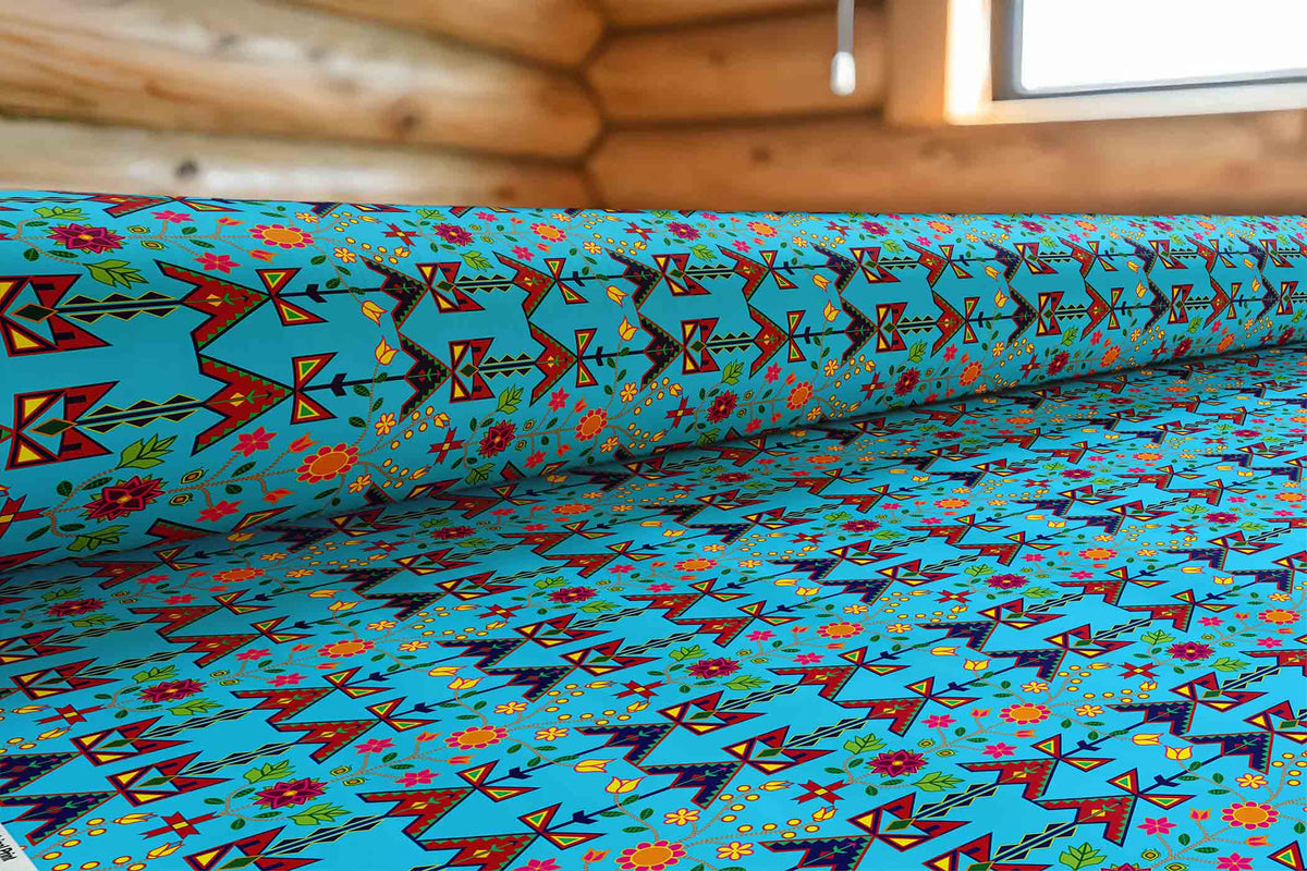 Geometric Floral Spring Sky Blue Cotton Poplin