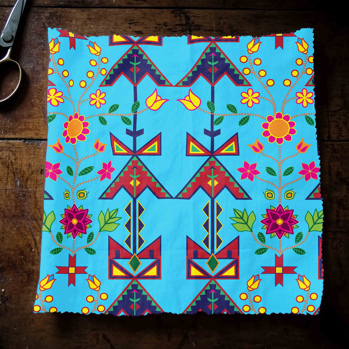 Geometric Floral Spring Sky Blue Cotton Poplin