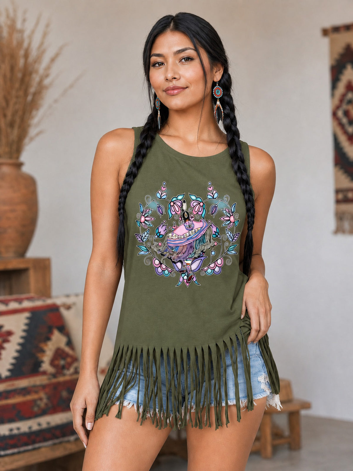 Size 1X Tank Top with Fringe Accent 04