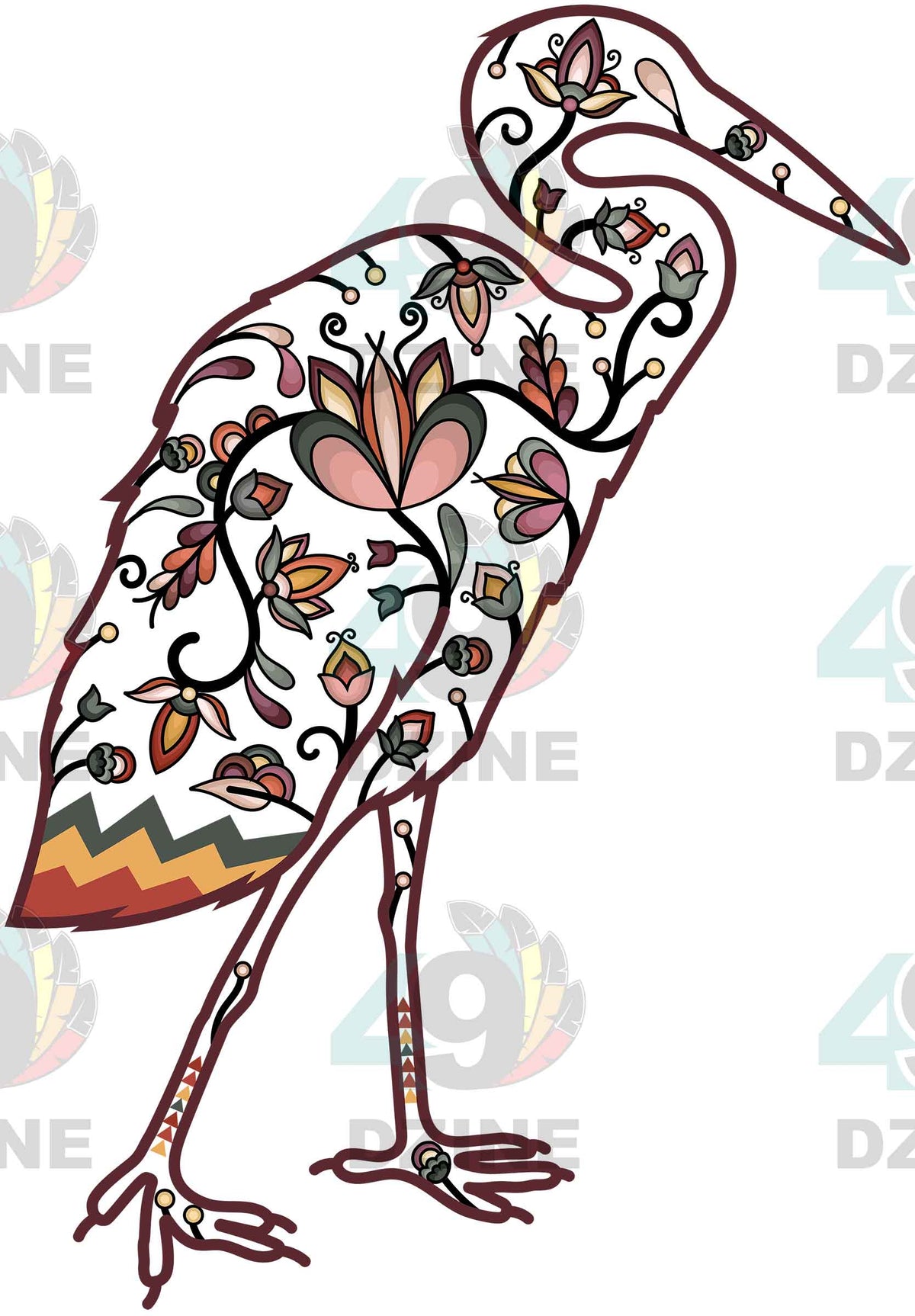 Heron Floral Animals 01 Various Sizes