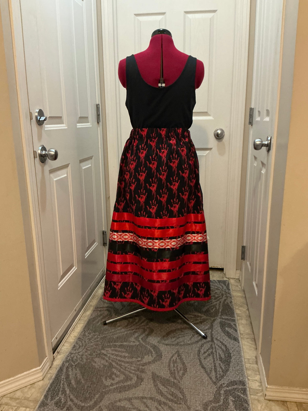 Liz Pelland Black & Red Handprint Ribbon Skirt