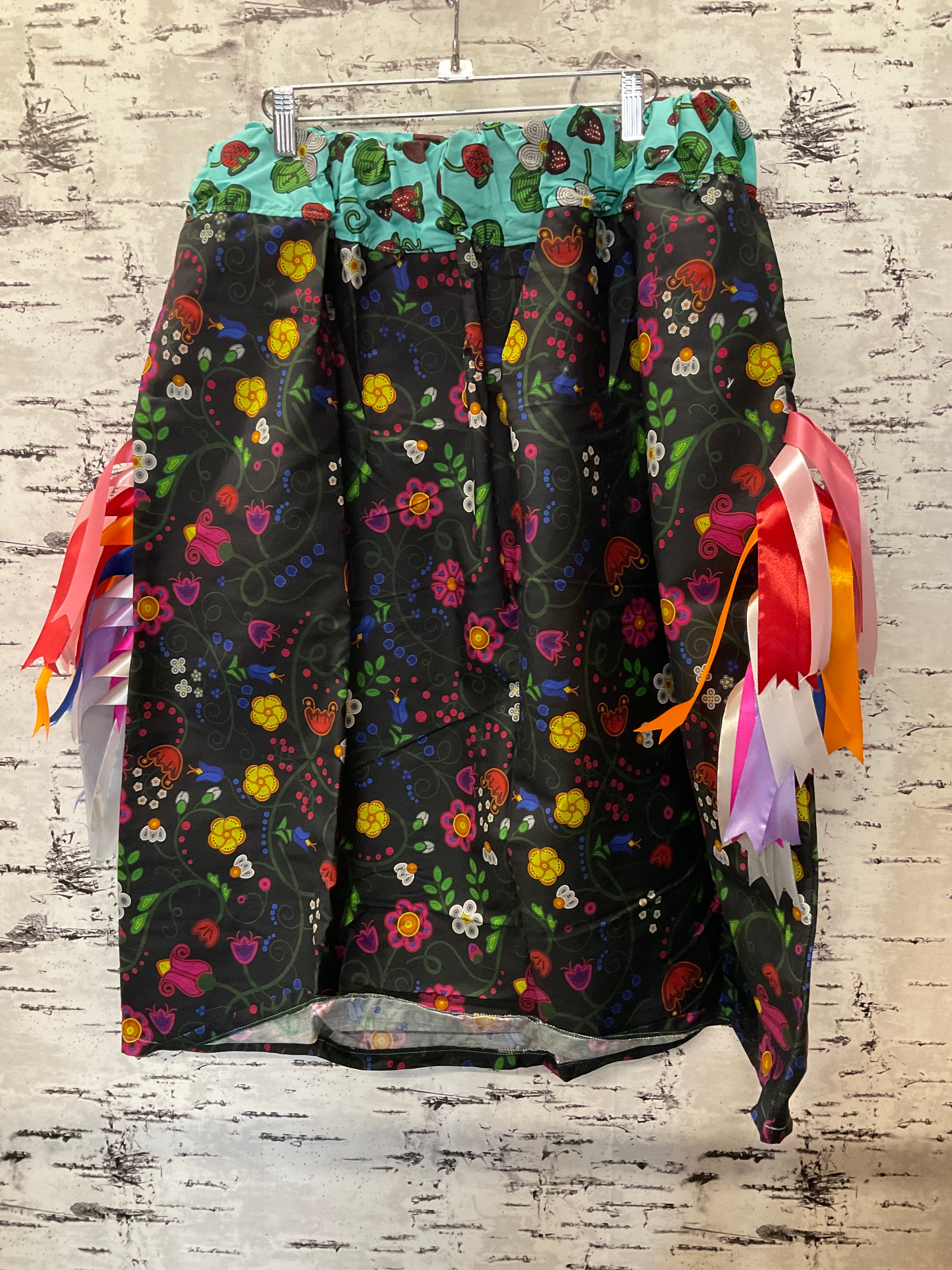 Handmade Beaded Nipin Black w/ Berries Ribbon Skirt