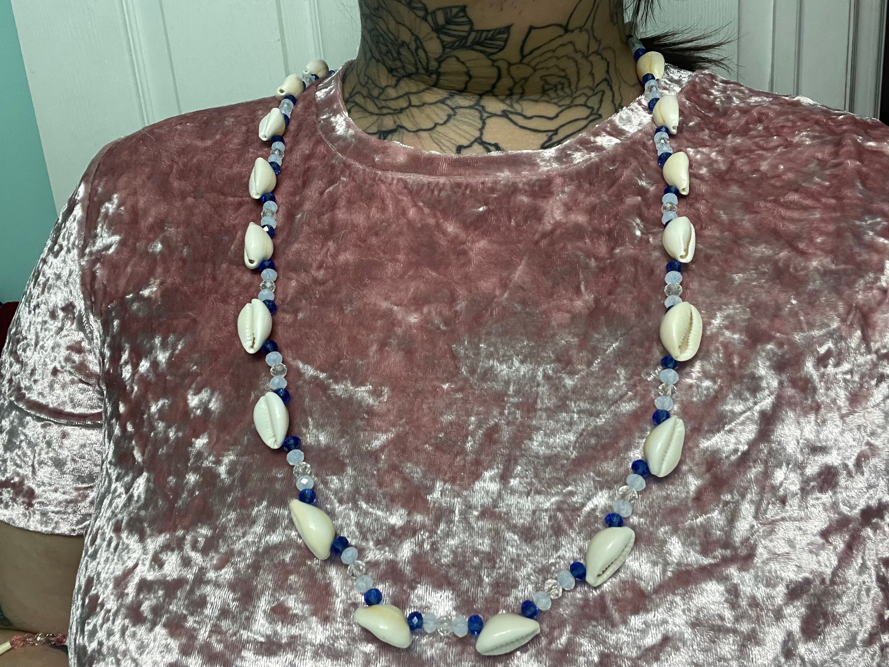 Asteria Brill 30 Inch Blue Cowrie Shell Necklace