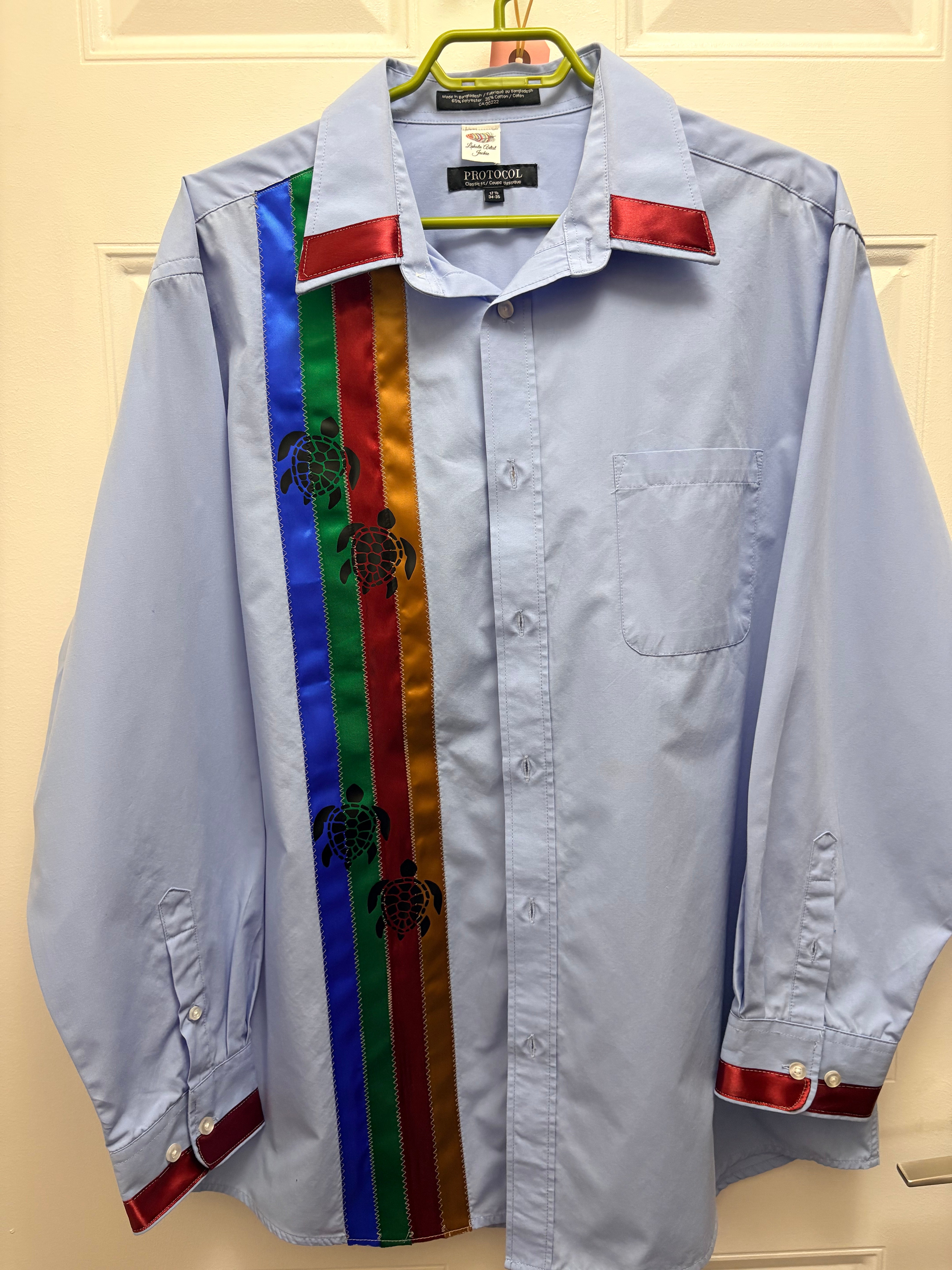Lakota Artist Jackie Blue Turtle Ribbon Shirt