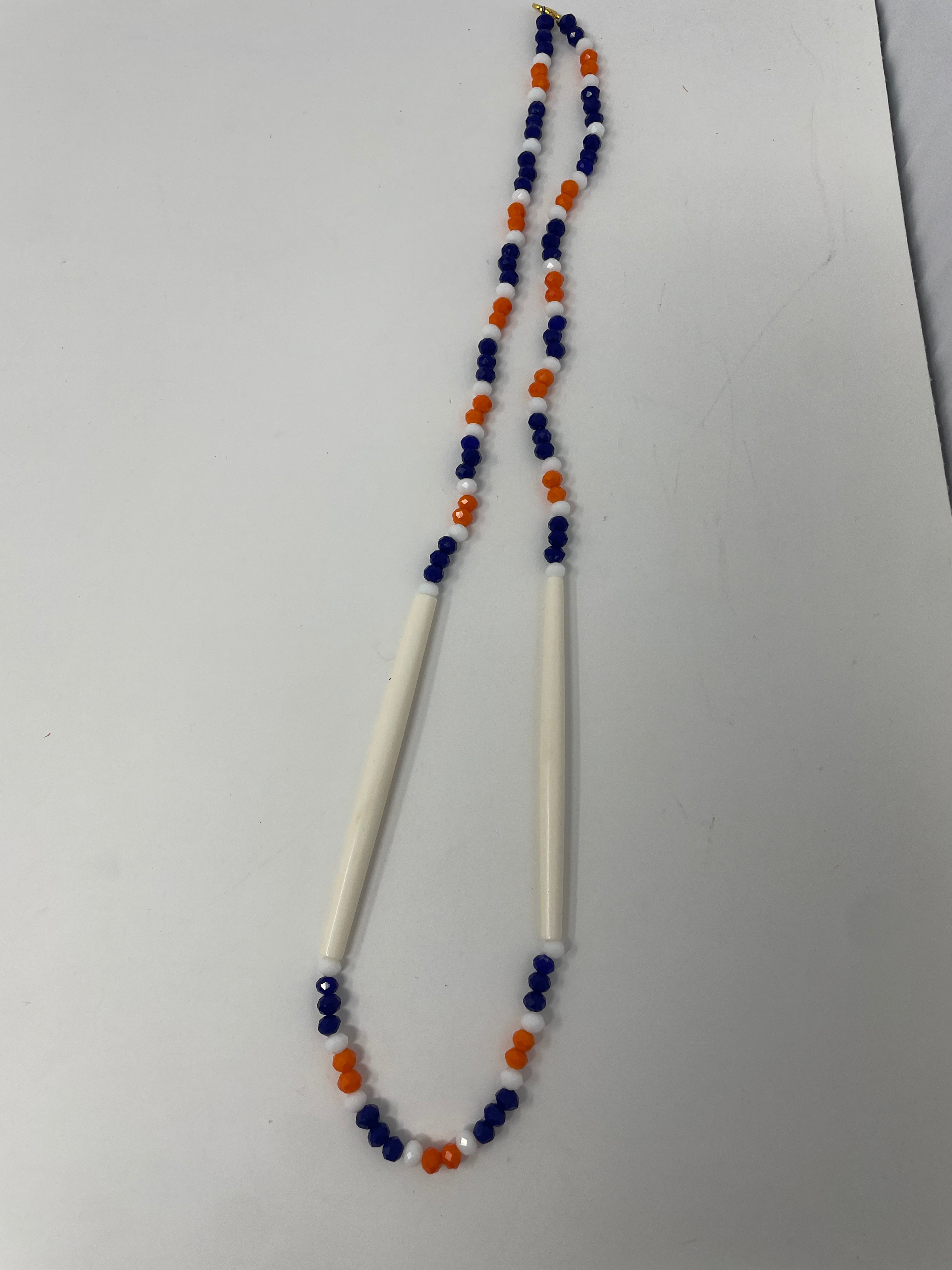 Asteria Brill Blue + Orange Bone Bead Necklace