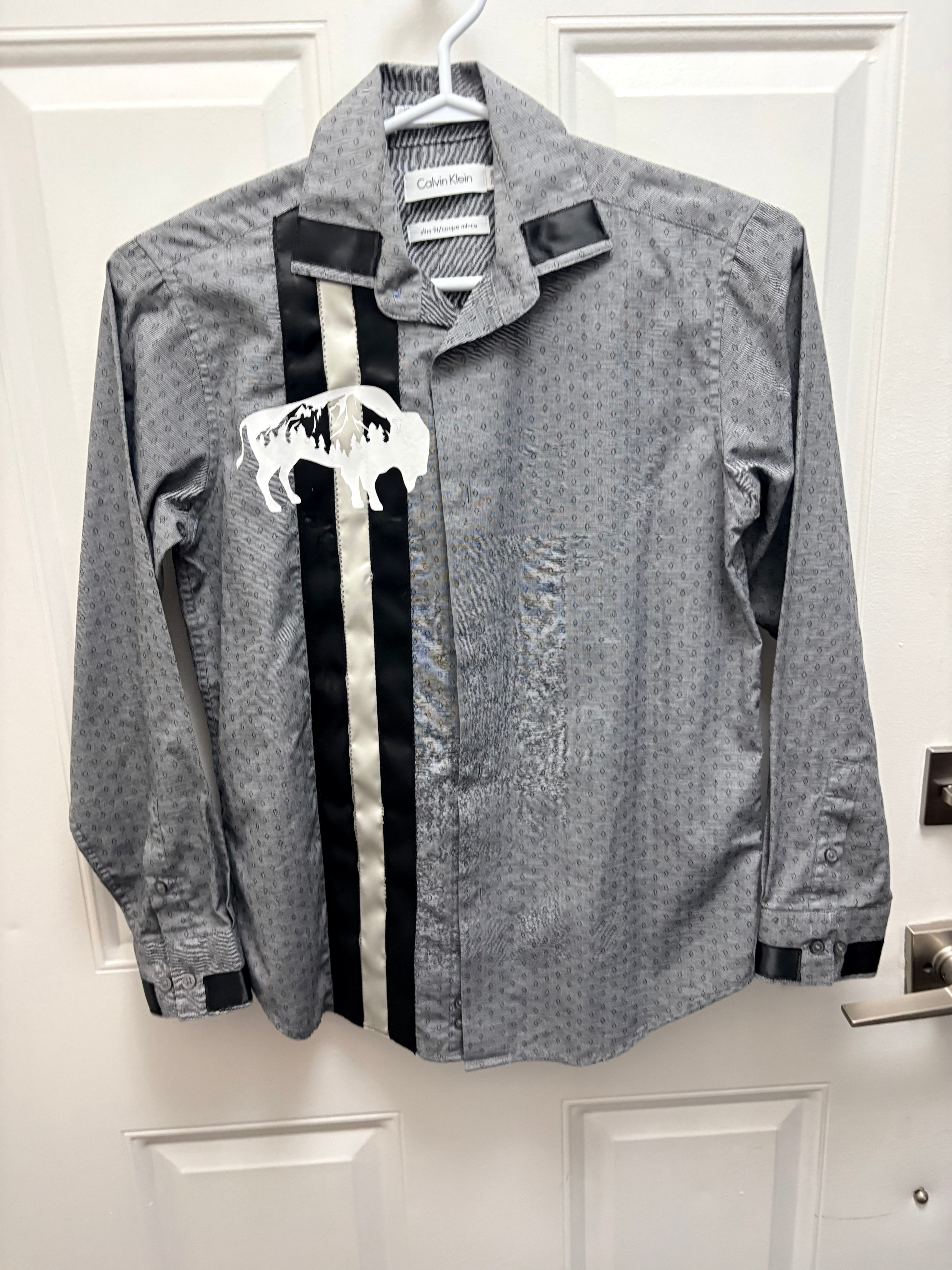 Lakota Artist Jackie Kid's Grey Buffalo Ribbon Shirt