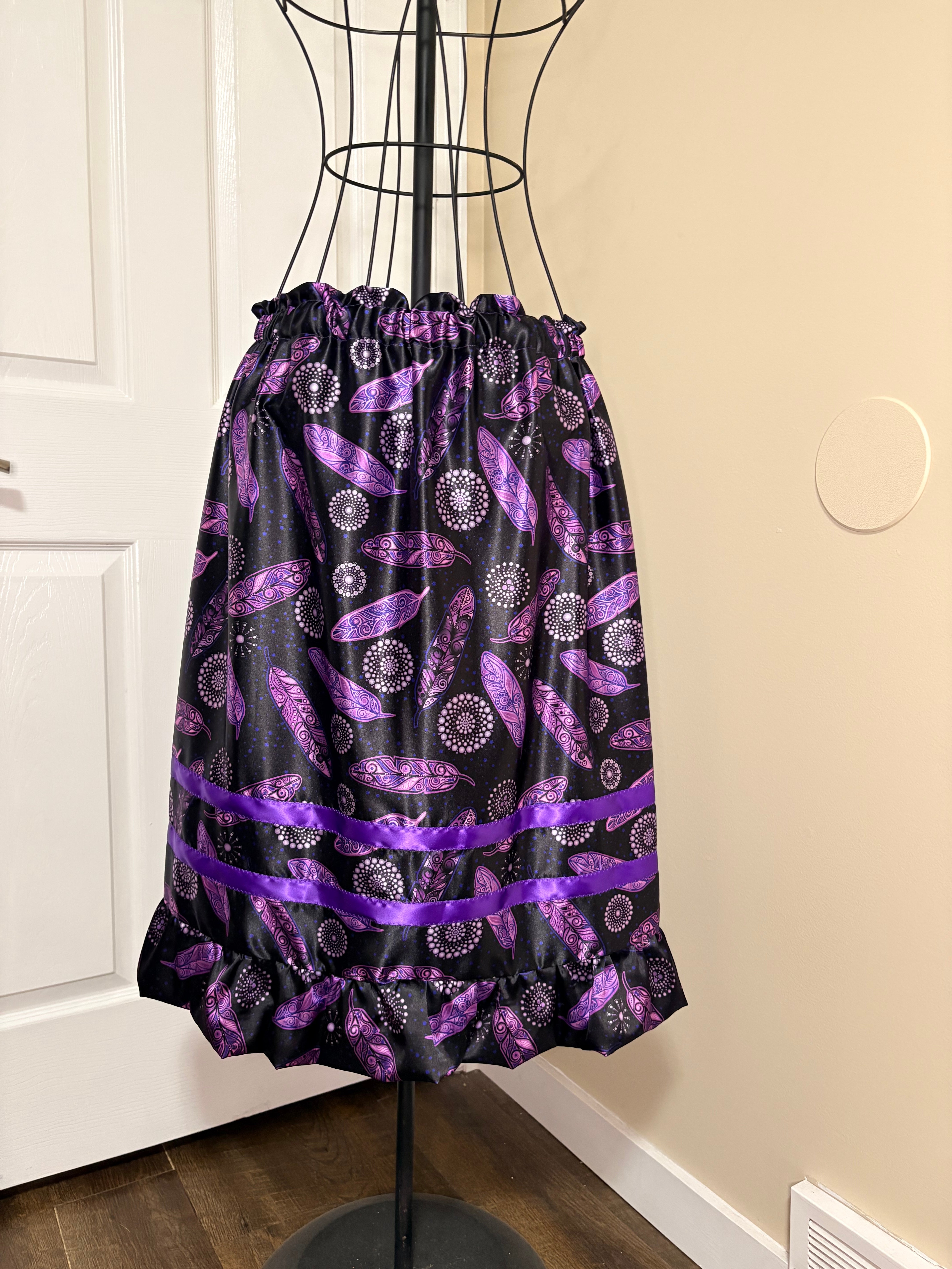 Lakota Artist Jackie Ribbon Skirt - Black & Purple Feathers