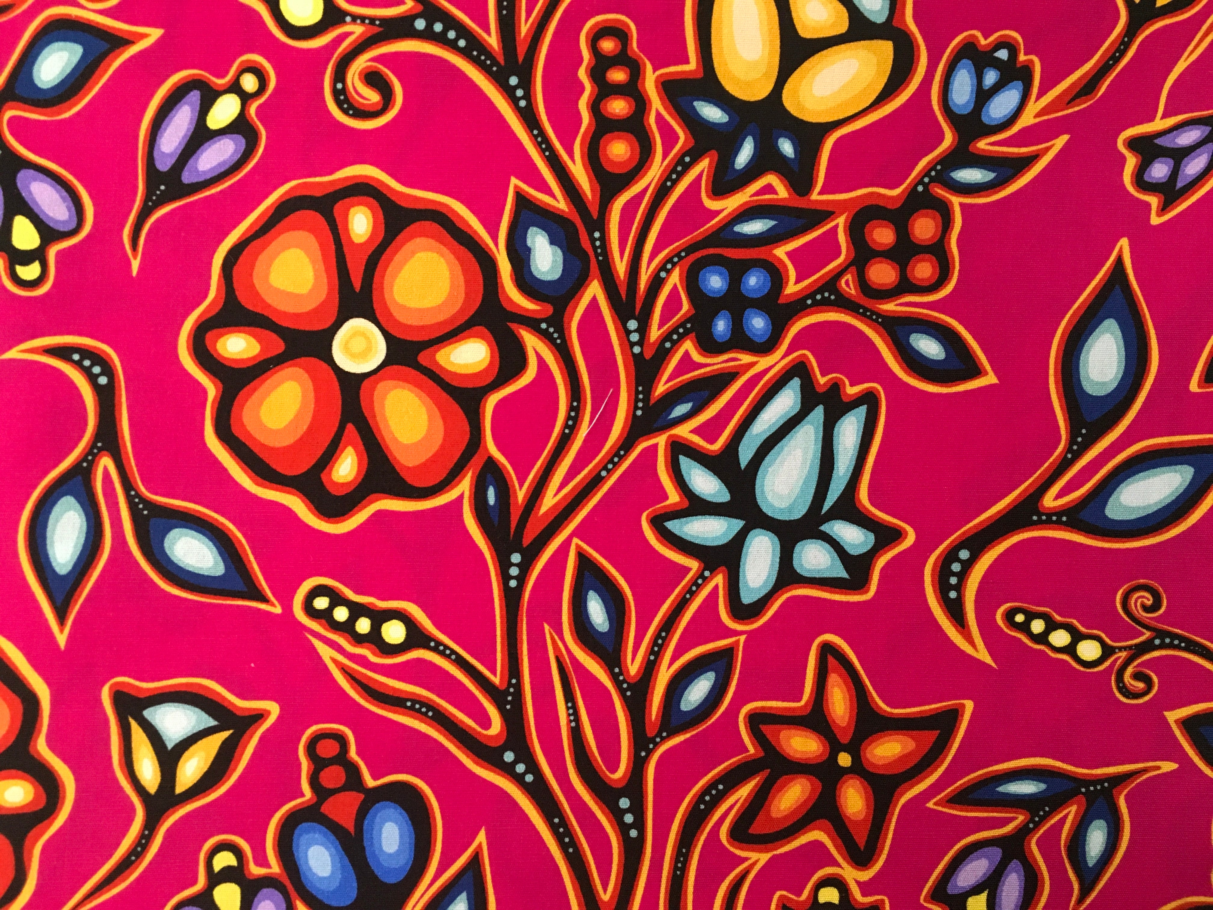 Jackie Traverse Ojibway Florals Cotton Fuschia 02
