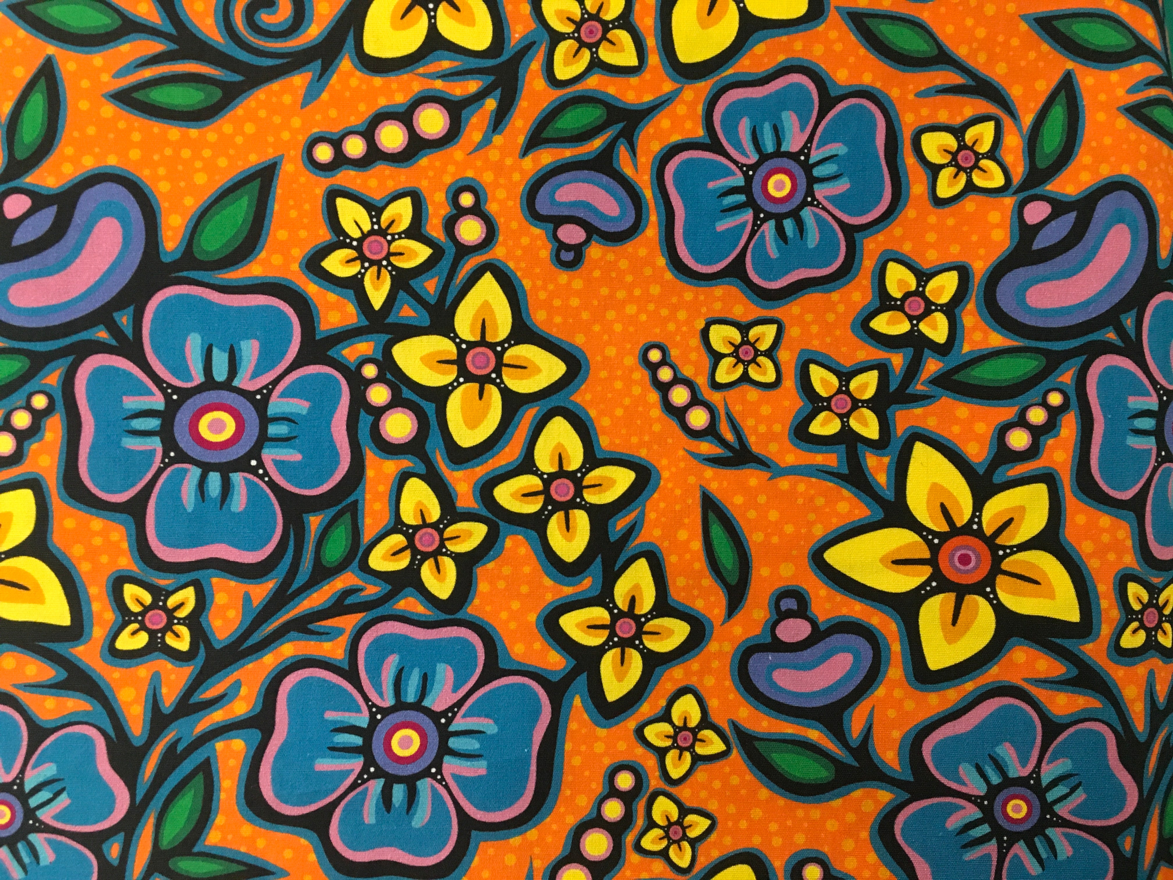 Jackie Traverse Ojibway Florals Cotton Orange 01