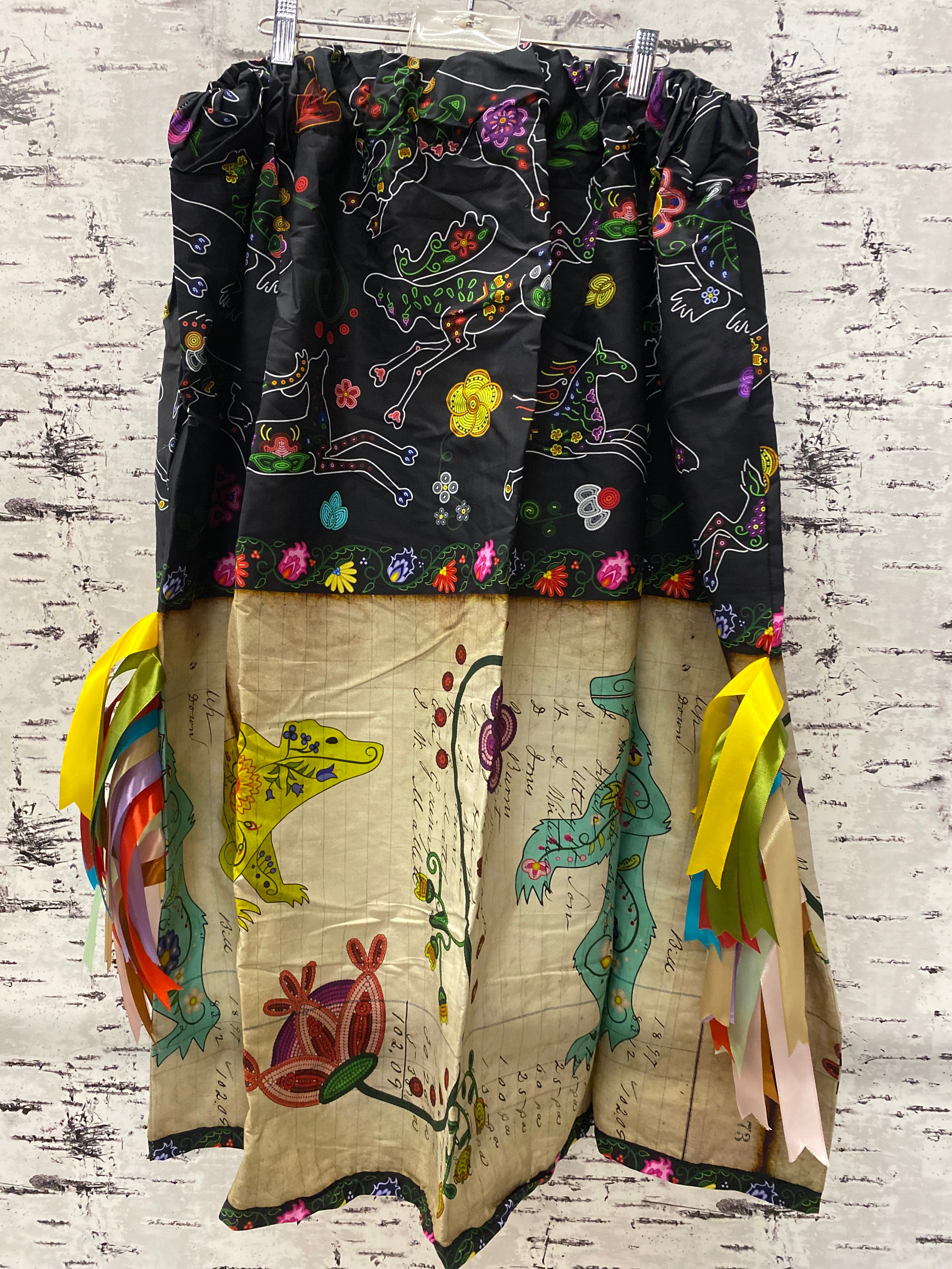 Handmade Floral Ledger Bear w/ Beaded Floral Animals Ribbon Skirt