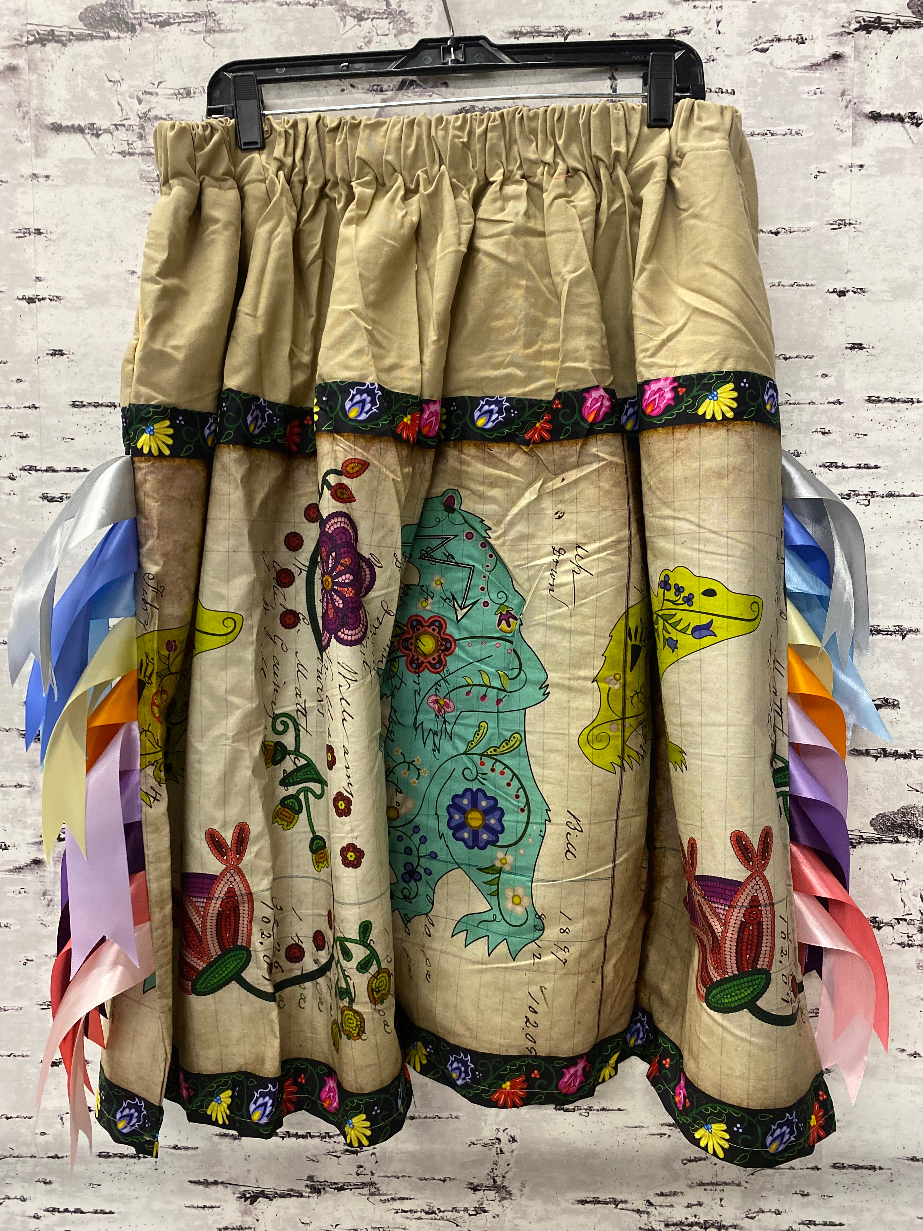 Handmade Floral Ledger Bear w/ Tan Top Ribbon Skirt