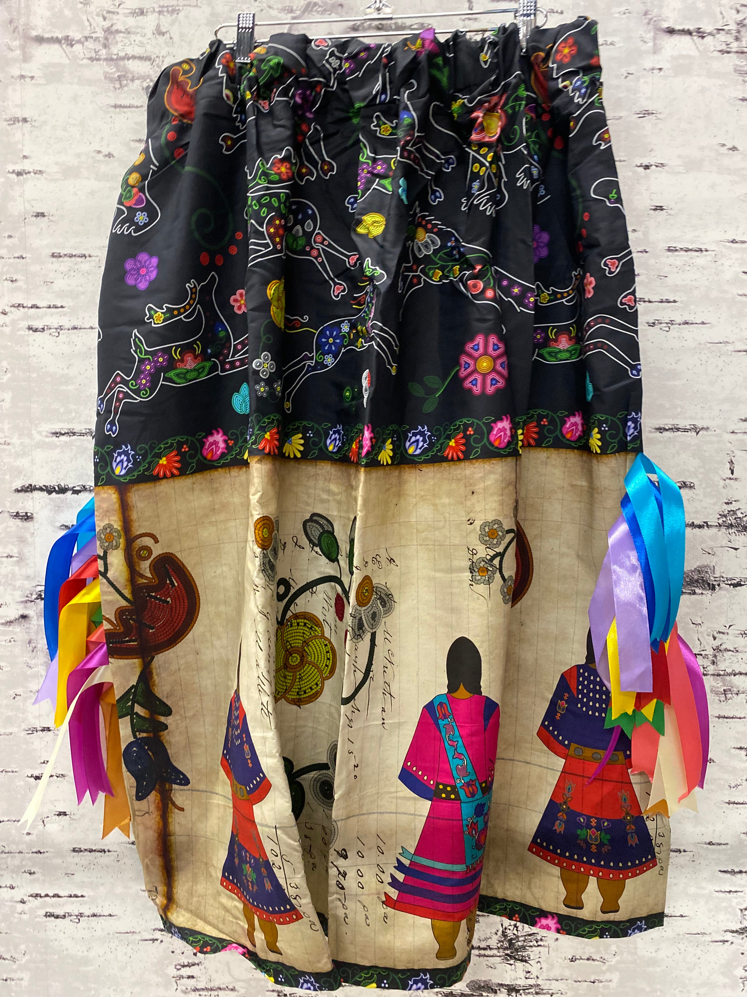 Handmade Floral Ledger w/ Beaded Animals Ribbon Skirt