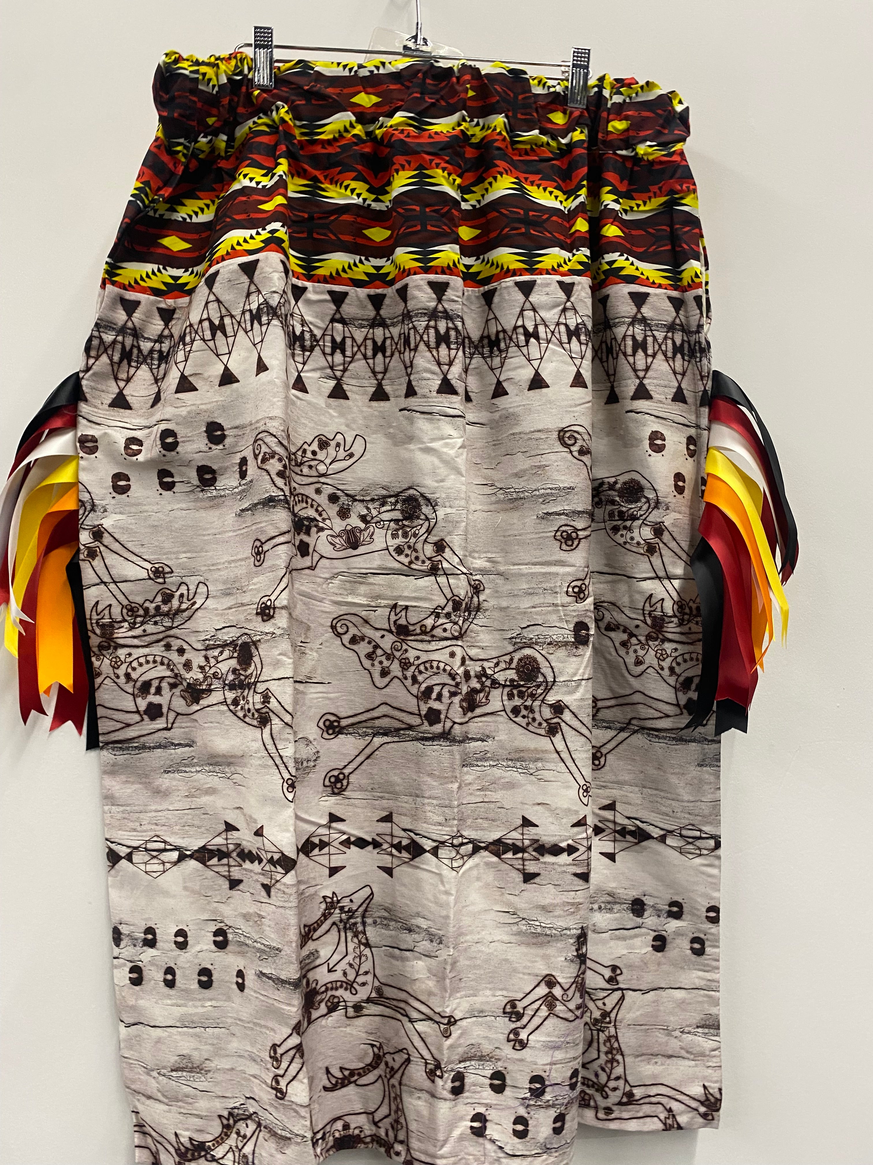 Handmade Wild Run Black w/ Geometric Top Ribbon Skirt