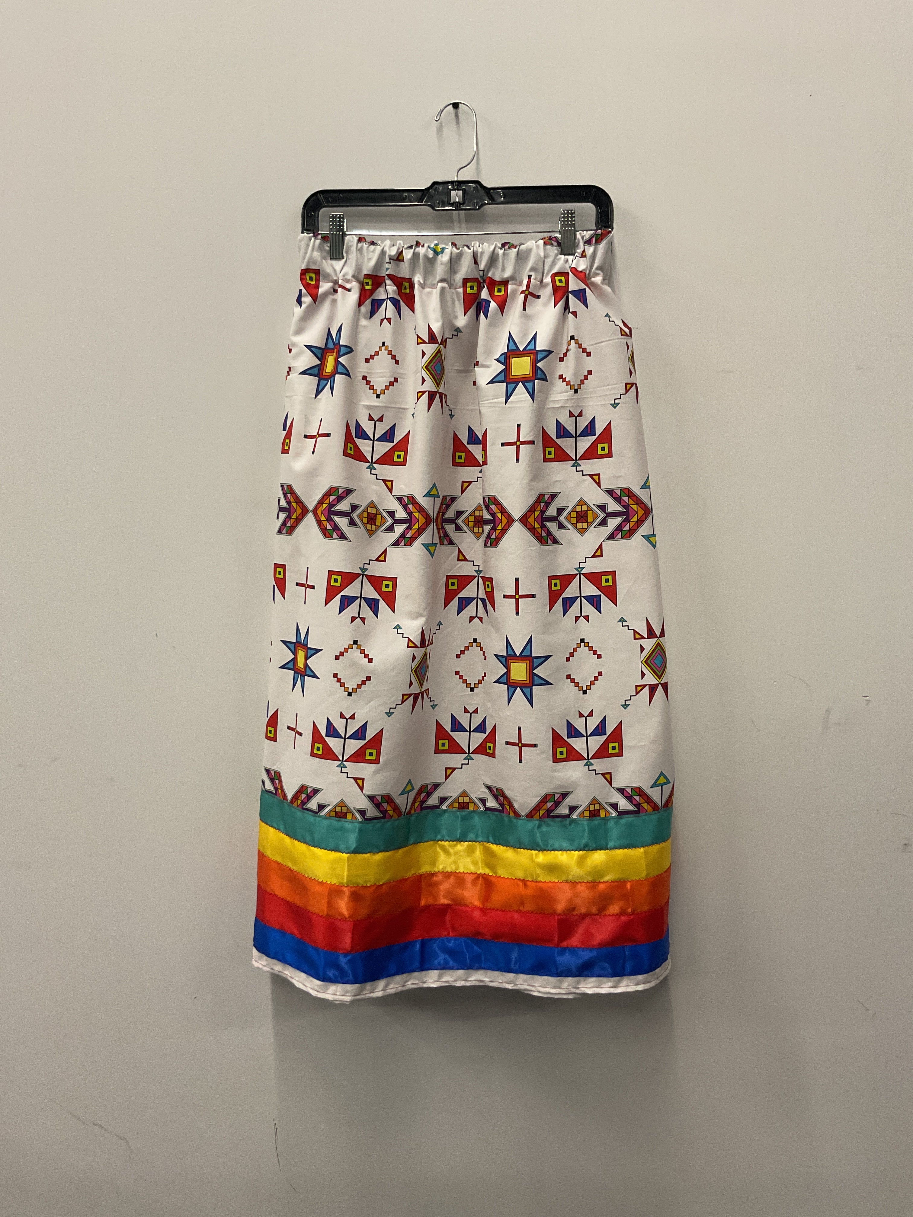 Handmade ribbon skirt-White with rainbow ribbon