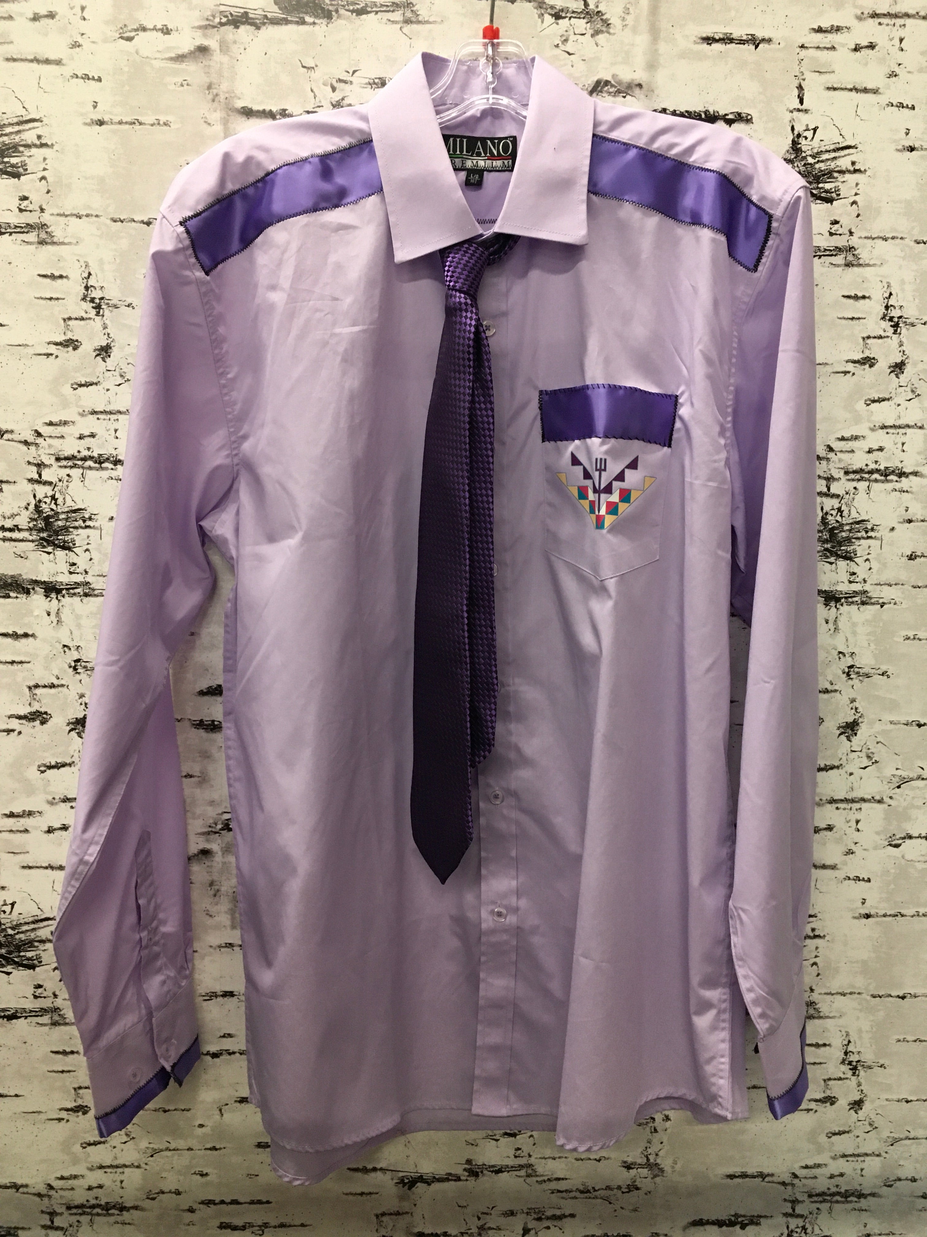 Handmade Ribbon Shirt Lavender & Purple Ribbon w/ Geometric Transfers & Tie