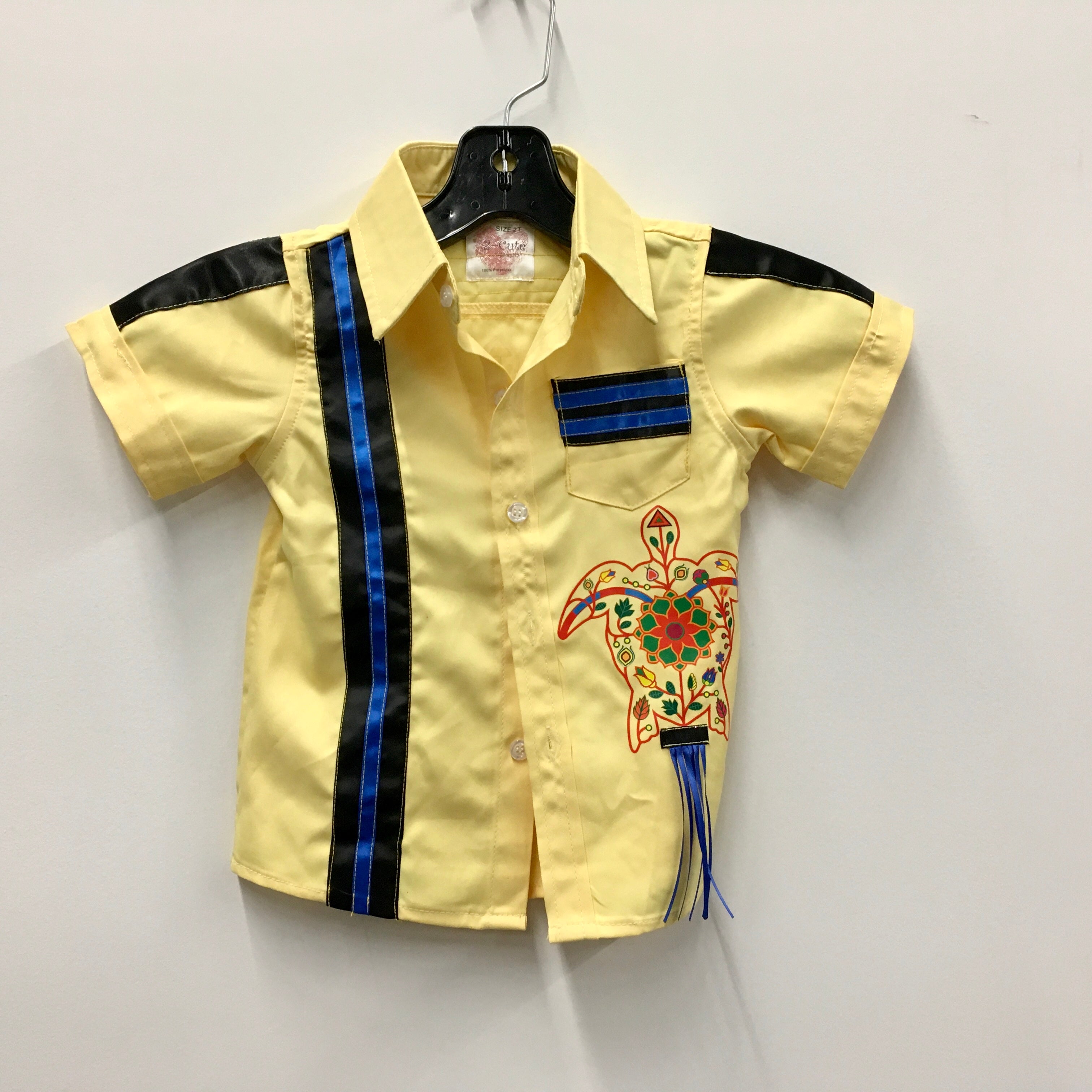 Handmade Child's Ribbon Shirt Yellow w/ Floral Turtle