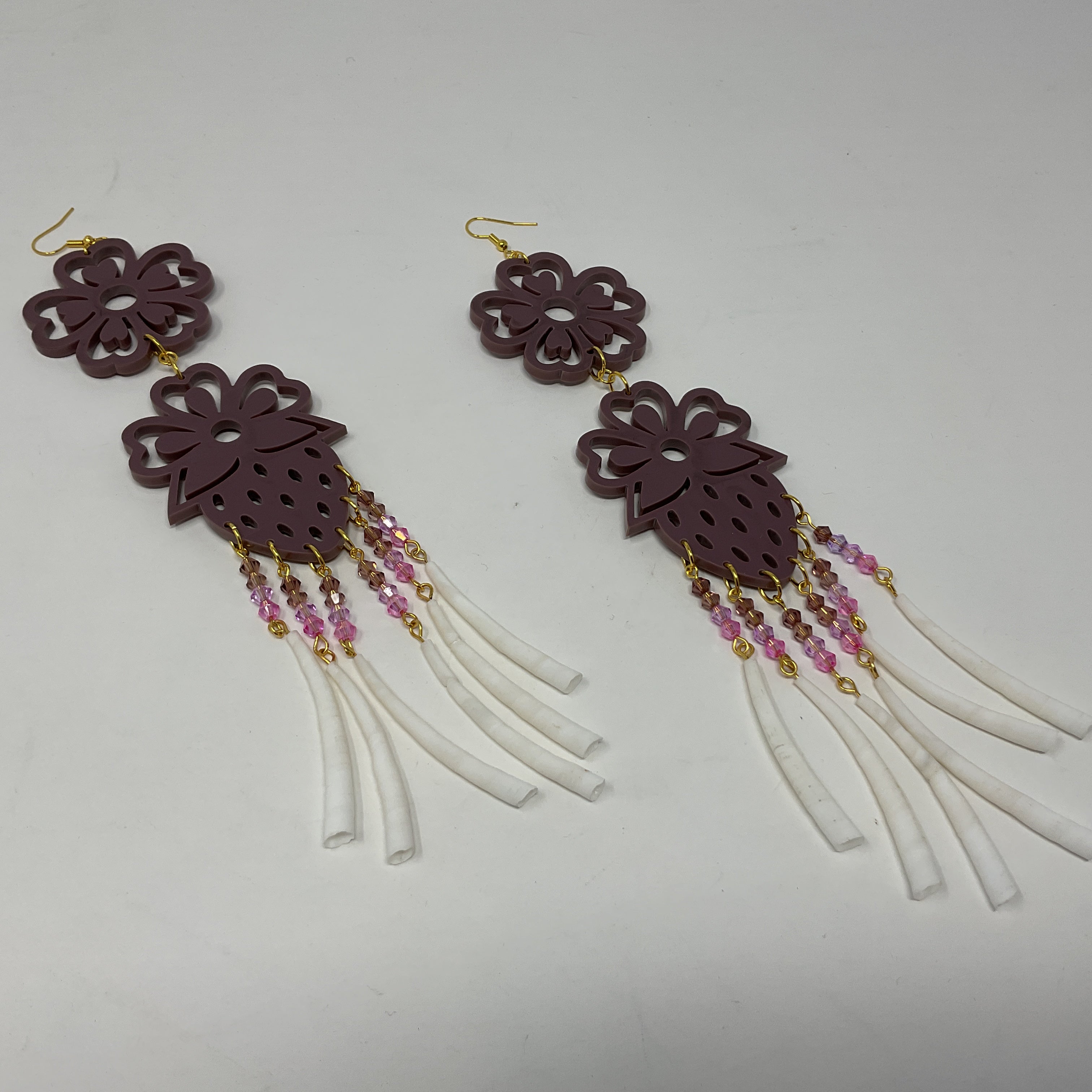 Acrylic w/ Dentalium Tiered Earrings