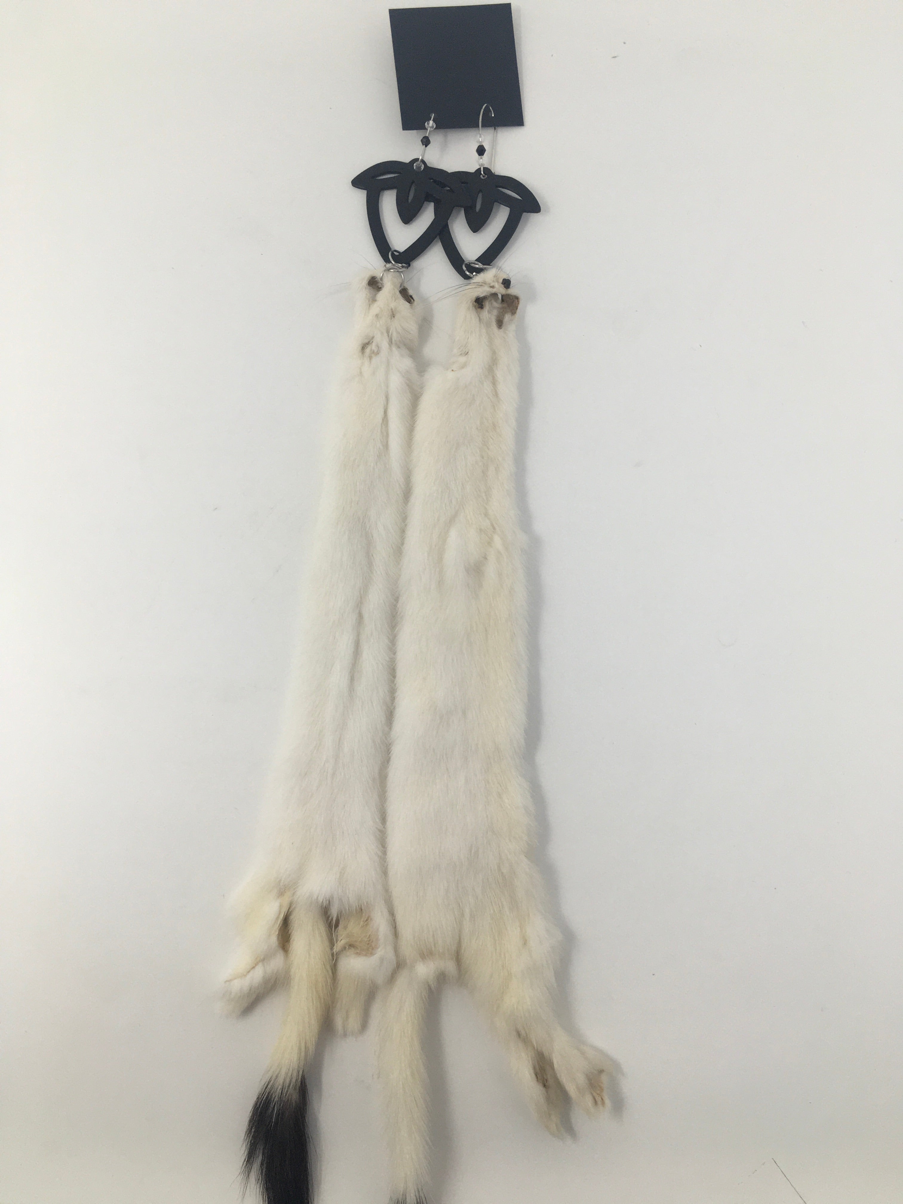 Sunny Poloz weasel fur drop earrings with black strawberry charms