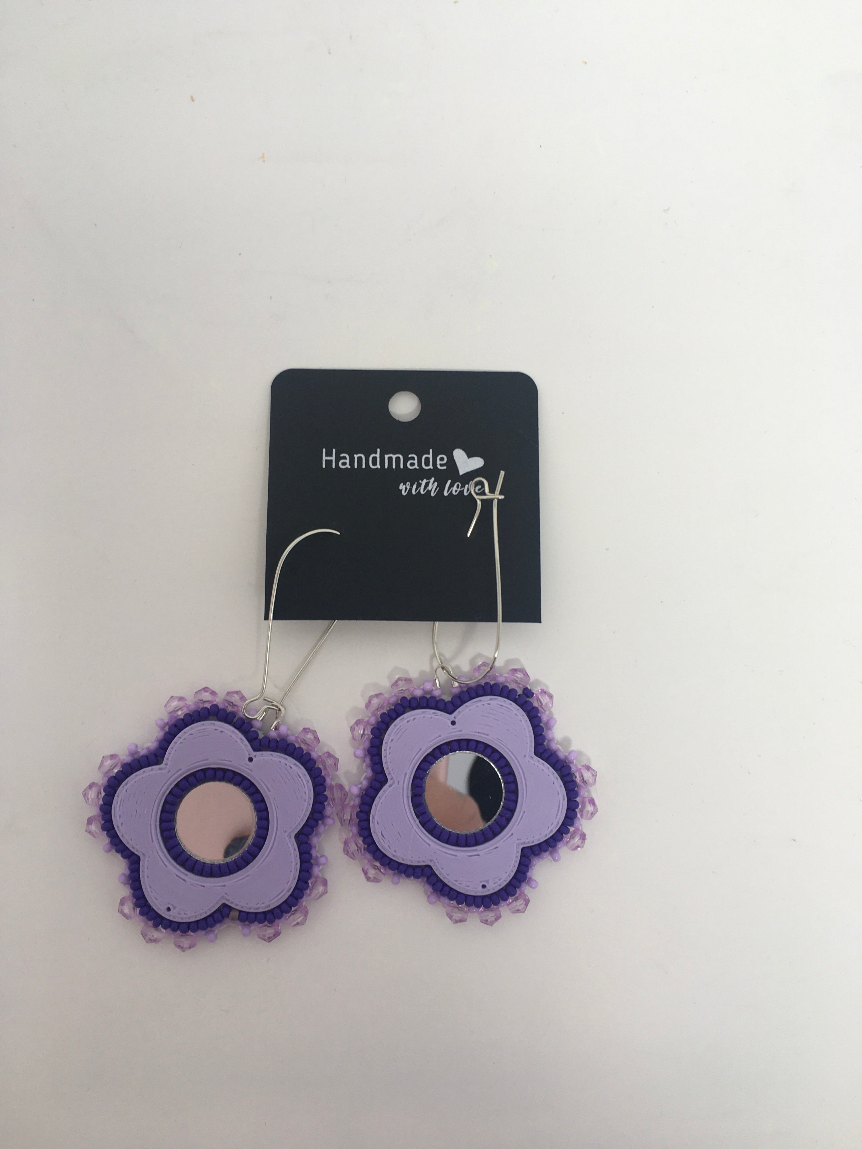 Sunny Poloz purple 3D printed flower dangles with mirror centre