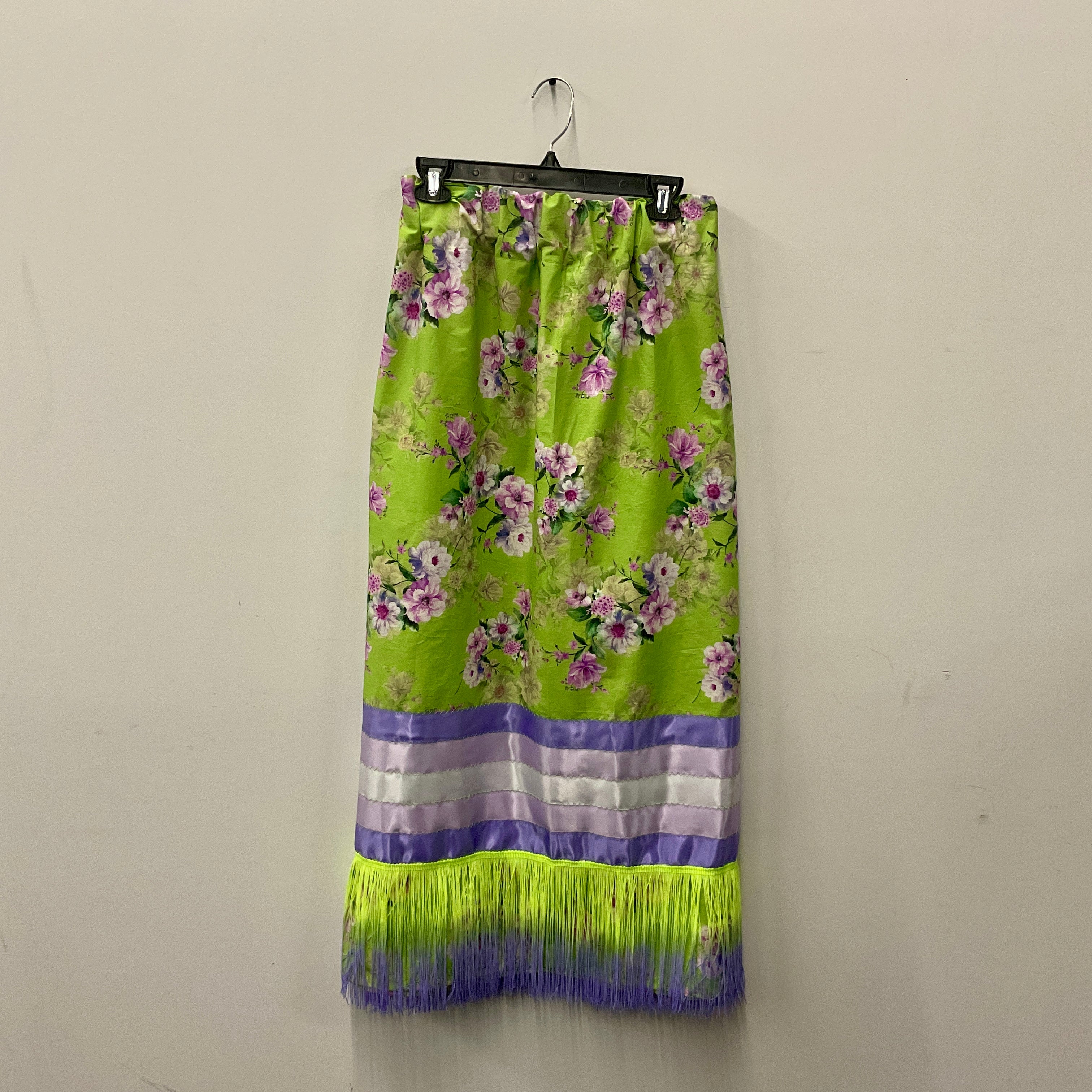 Handmade Green & Purple Floral Ribbon Skirt w/ Fringe
