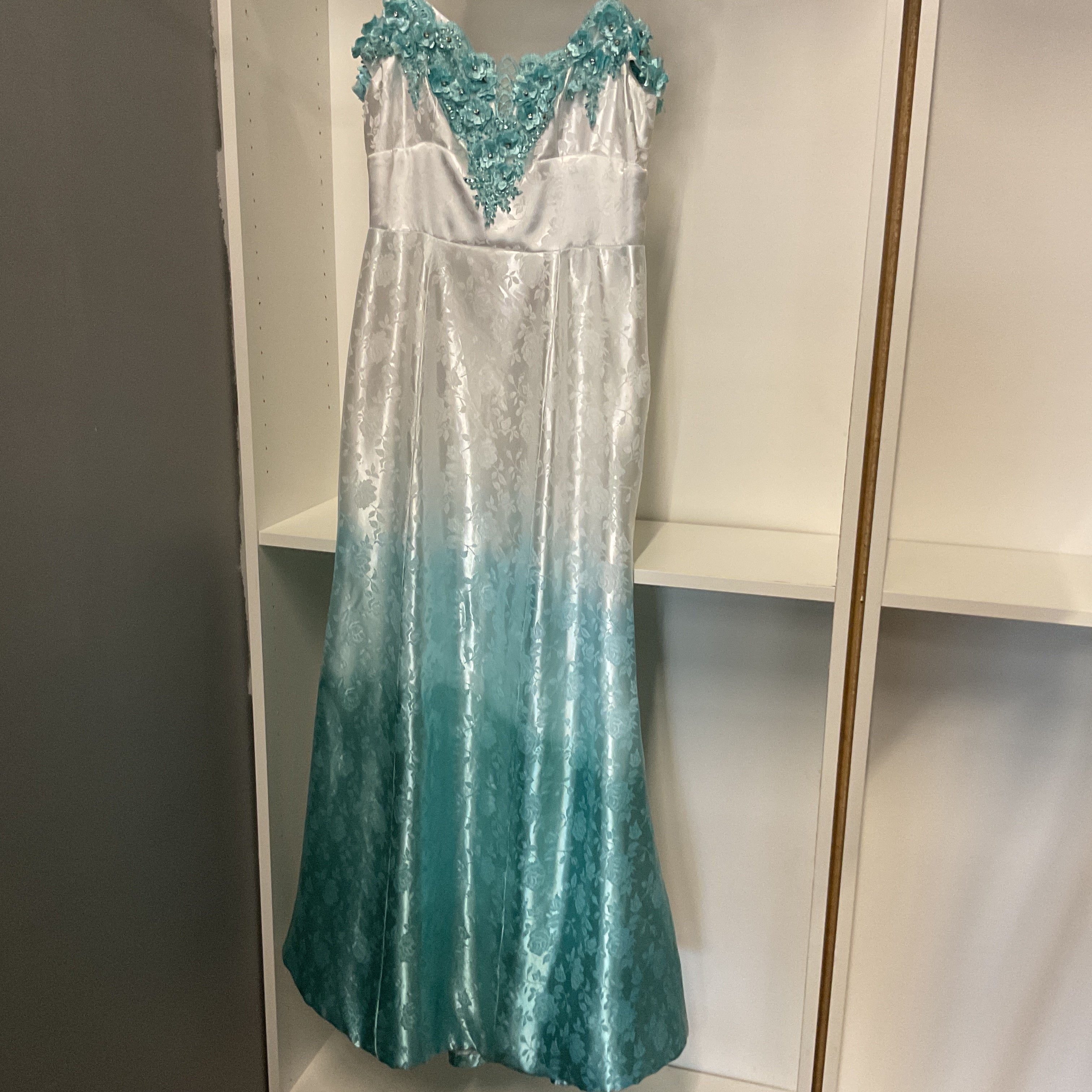 Lori Phelps Hand-Dyed White and Teal Gown