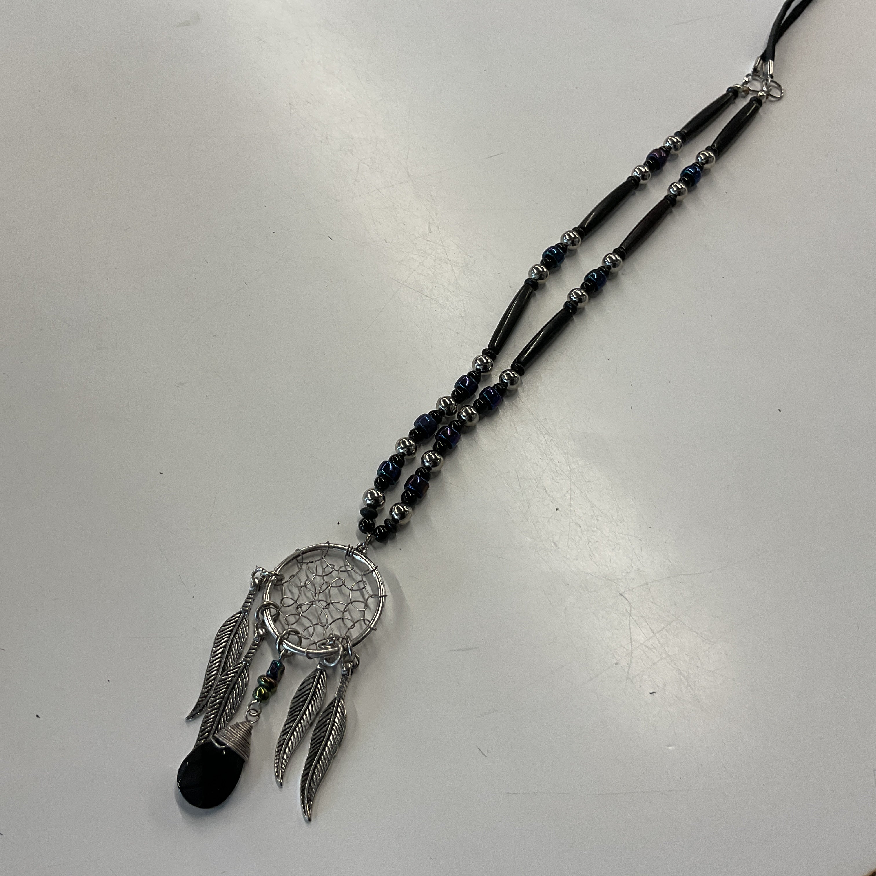 Victoria Wanihadie Black Bone Bead Necklace with Dreamcatcher Pendant