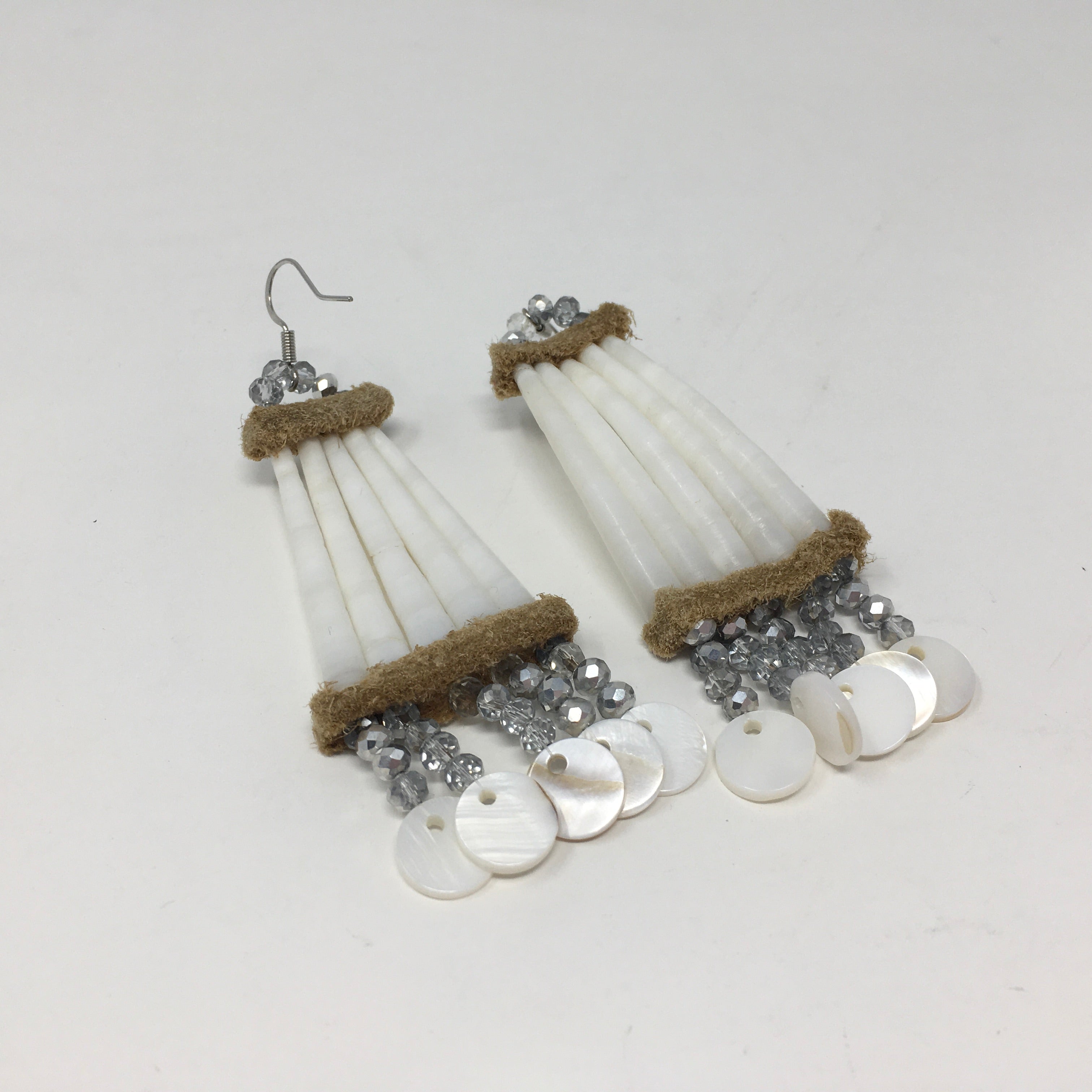 Handmade Beaded Dentalium & Hide Earrings