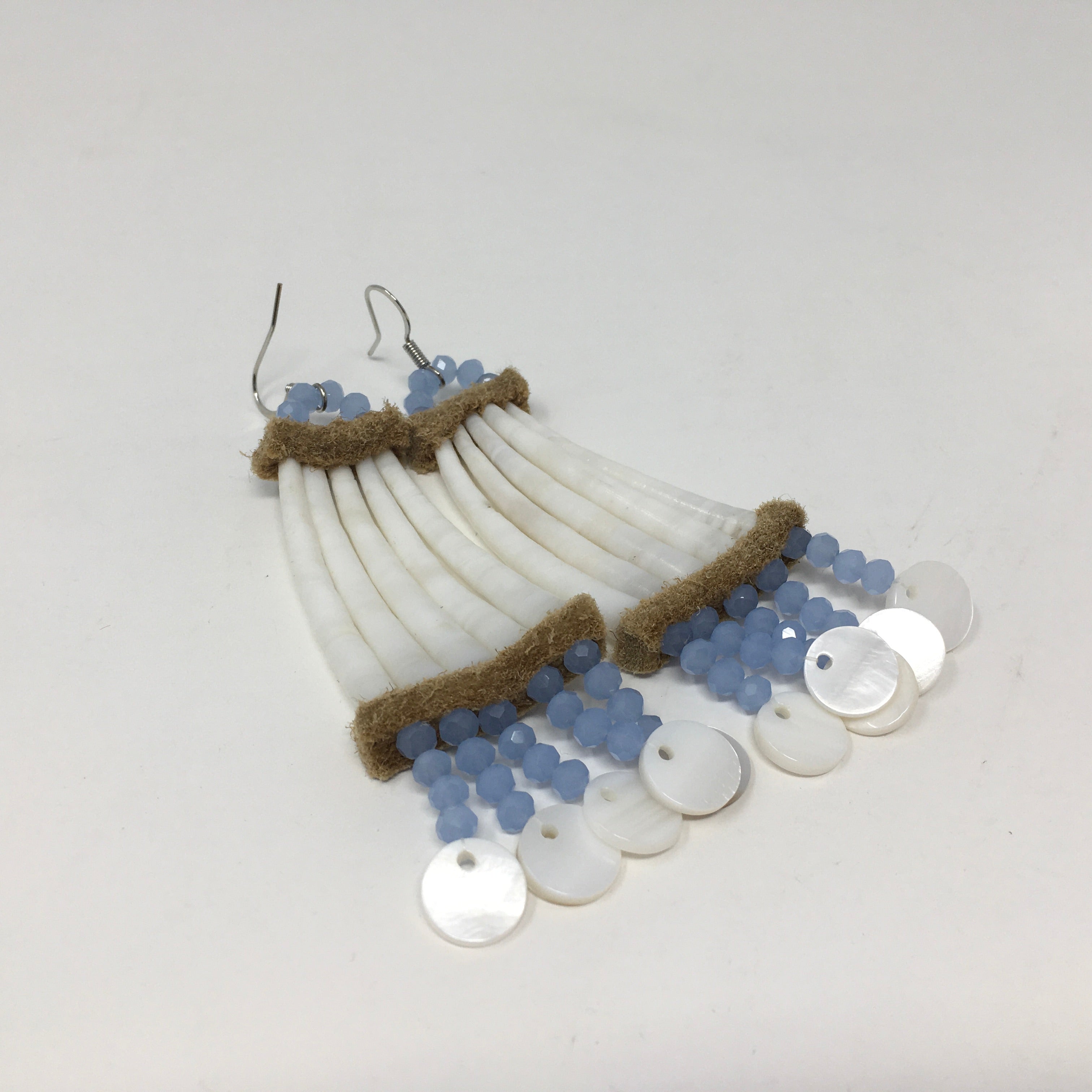 Handmade Beaded Dentalium & Hide Earrings