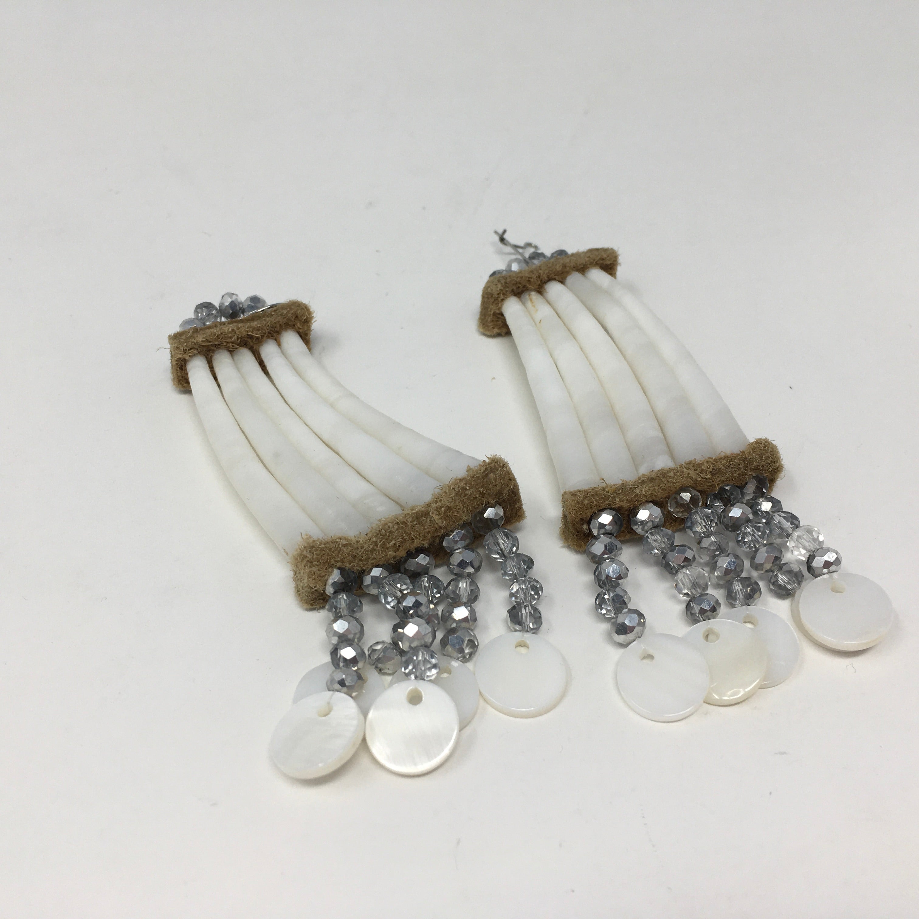 Handmade Beaded Dentalium & Hide Earrings