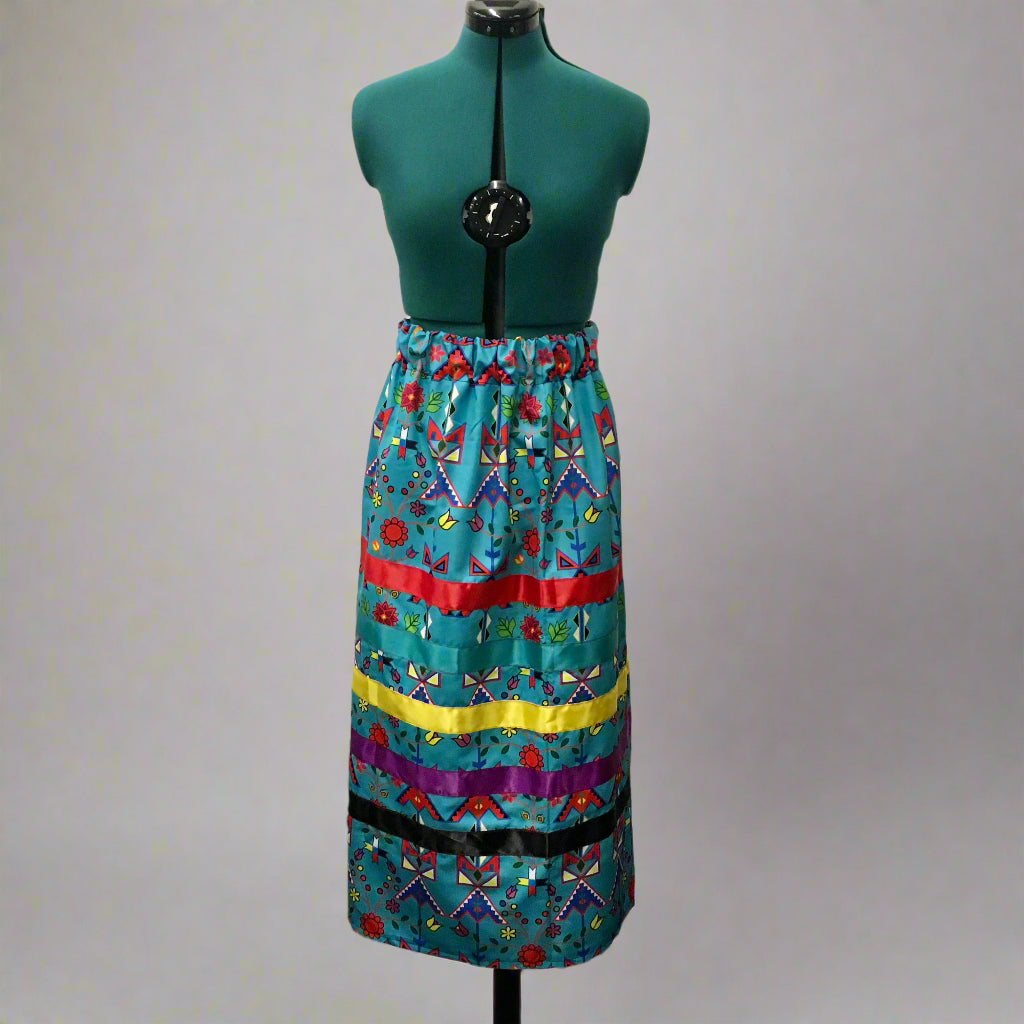 Turquoise Floral & Geometric Ribbon Skirt