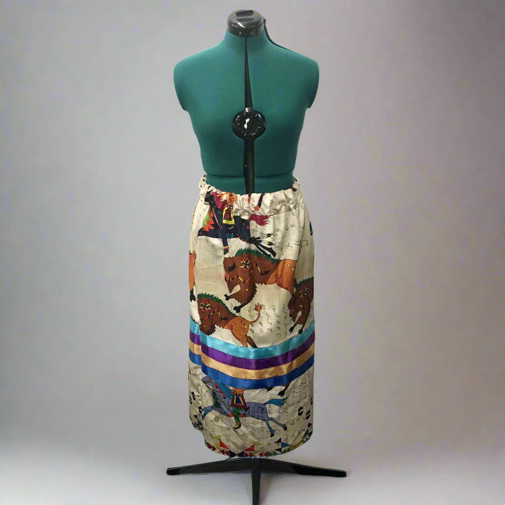 Ledger Animals Ribbon Skirt w/ Blue/Purple/Gold Ribbons