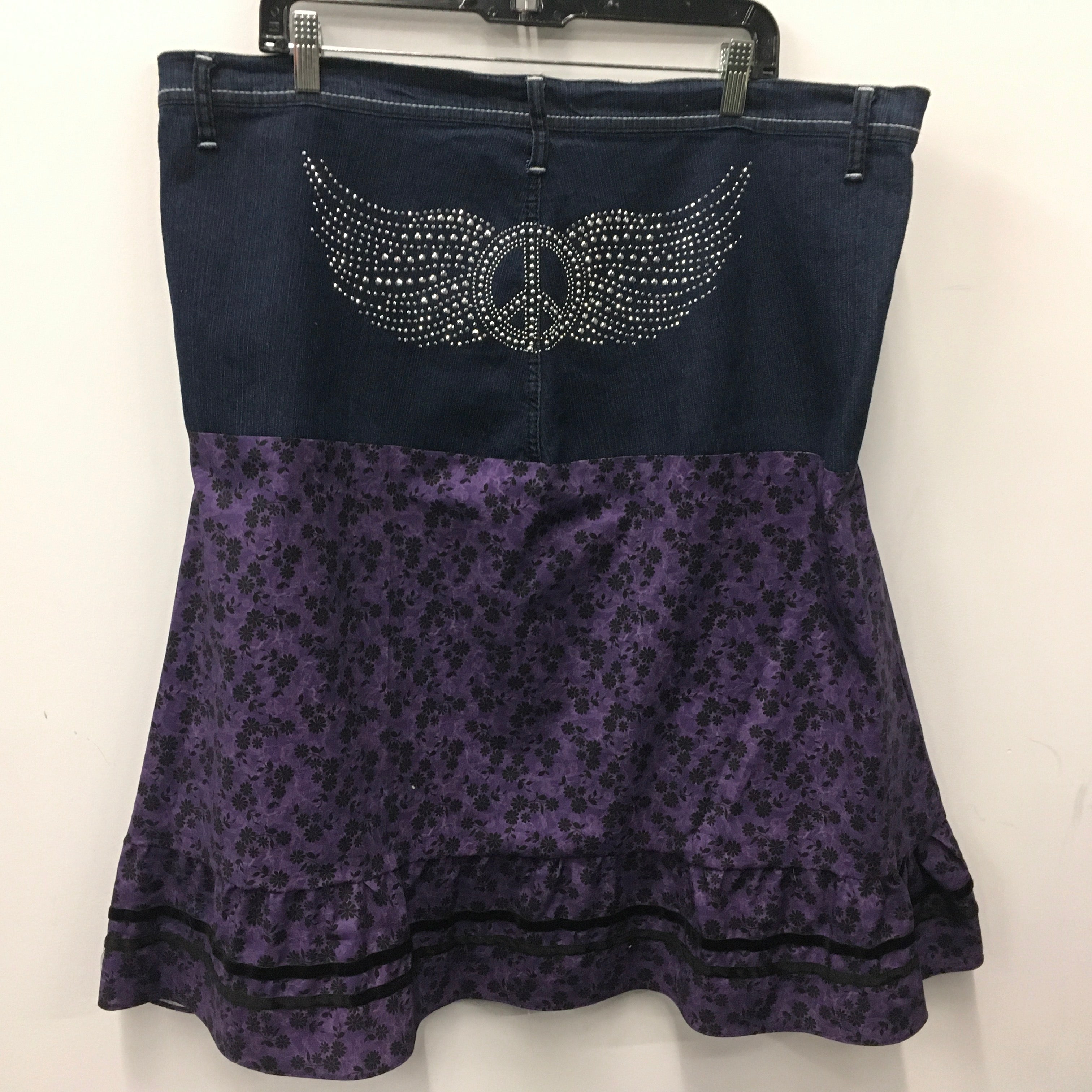 Victoria Wanihadie Size 18 Denim/Cotton Purple Ribbon Skirt