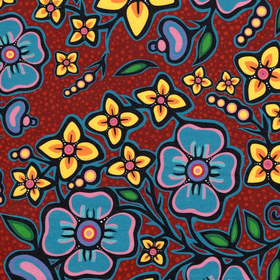 Jackie Traverse Ojibway Florals Cotton Burgundy