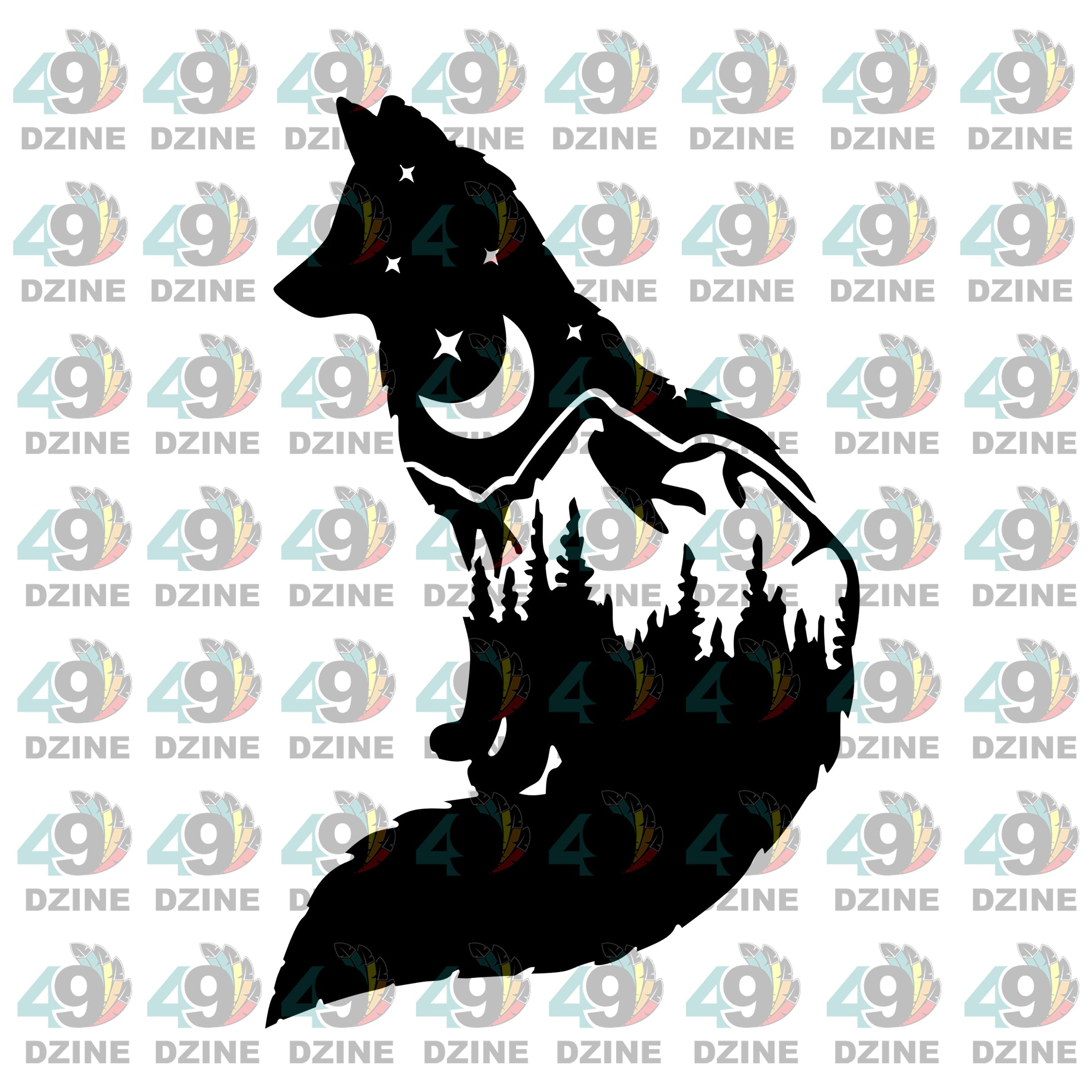 Sitting Wolf Mountain Silhouette UV Sticker