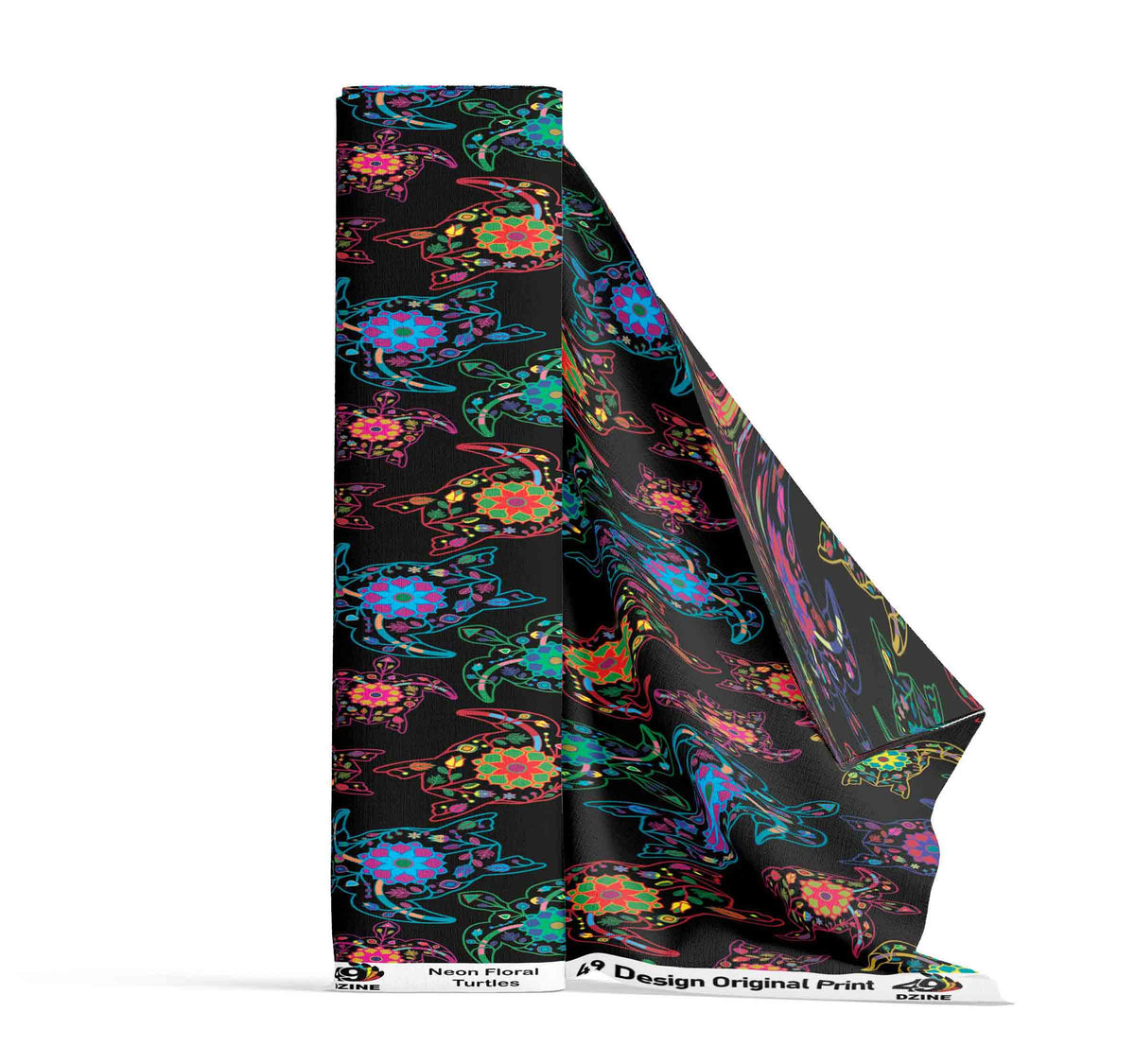 Neon Floral Turtles Cotton Poplin