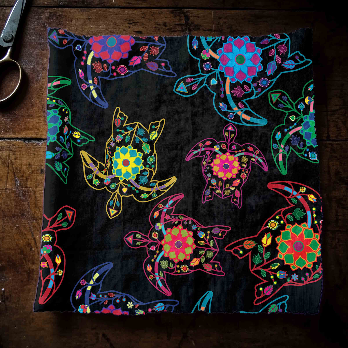 Neon Floral Turtles Cotton Poplin