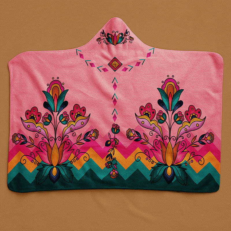 Copper Prairie Petals Hooded Blanket