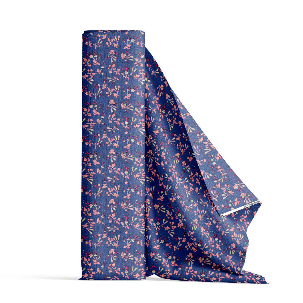 Swift Floral Peach Blue Cotton Poplin Fabric By the Yard