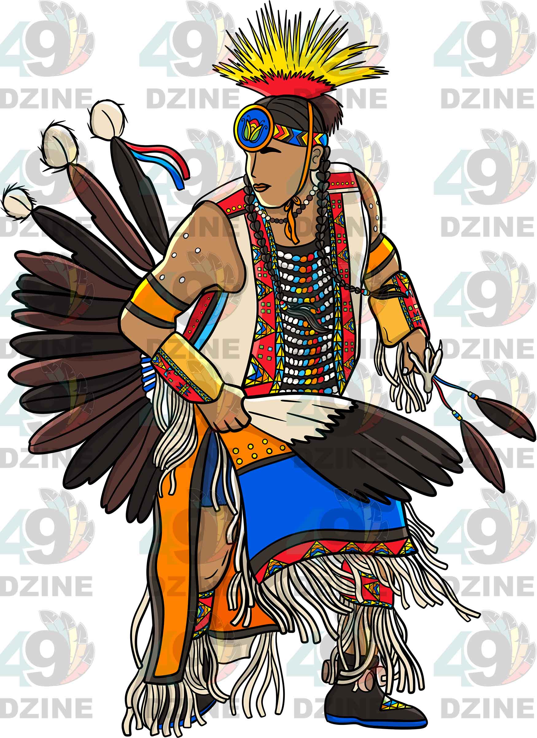 Traditional Powwow Man Dancer 3 Colored Transfer (Various Sizes)