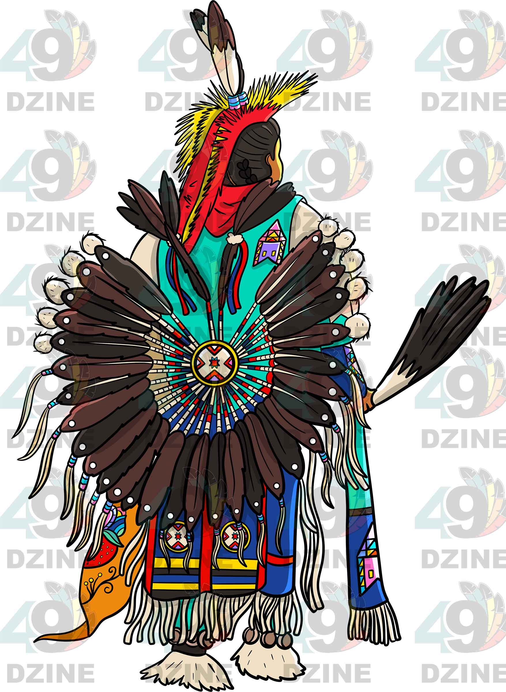 Traditional Powwow Man Dancer 4 Colored Transfer (Various Sizes)