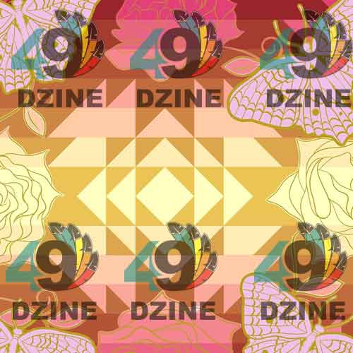 Butterfly and Roses on Geometric Cotton Poplin